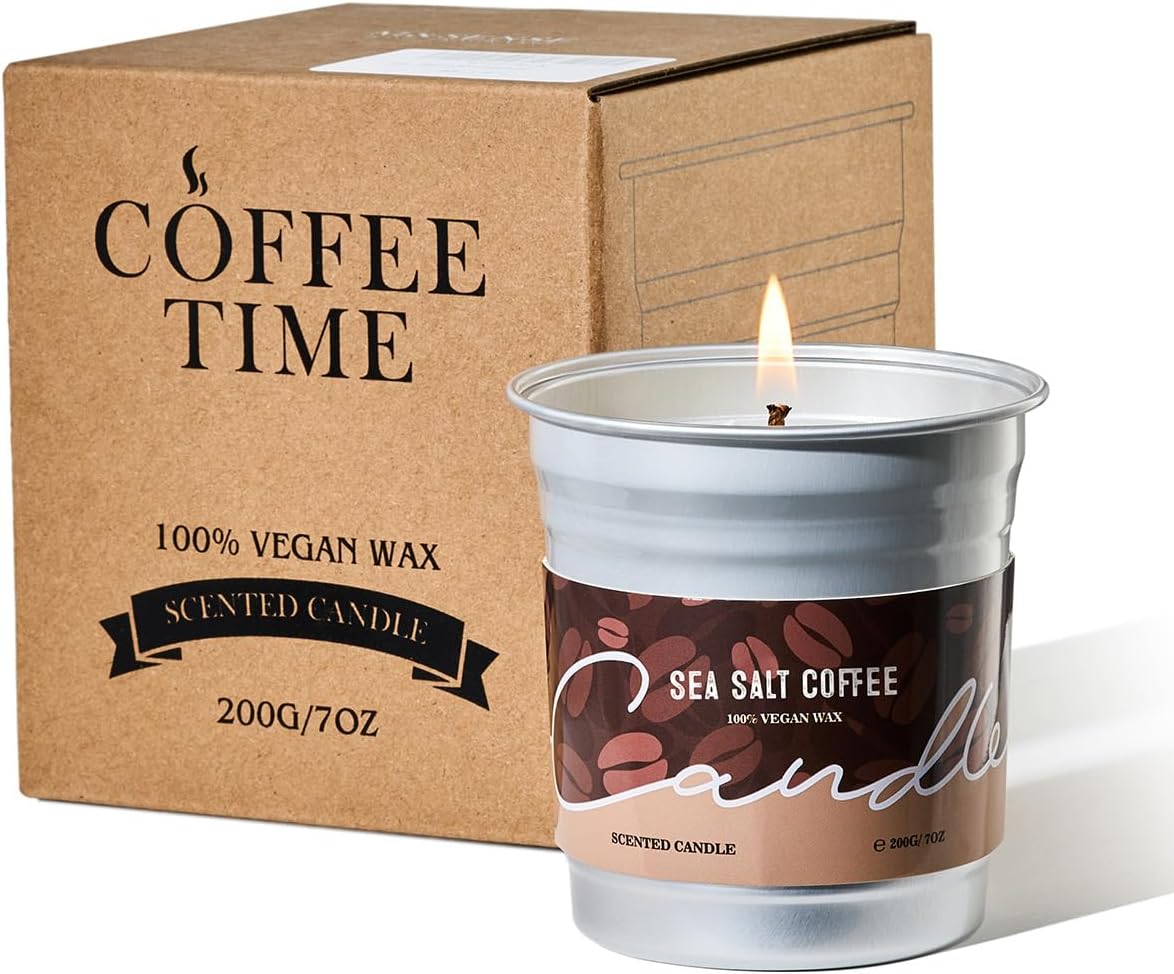 M&SENSE Iced Coffee Candle Summer Sea Salt Scented, Soy Wax 7oz | 42 Hours Long Lasting, Clean Burn, Small Jar, Stress Relief Aromatherapy, Gifts for Women Men