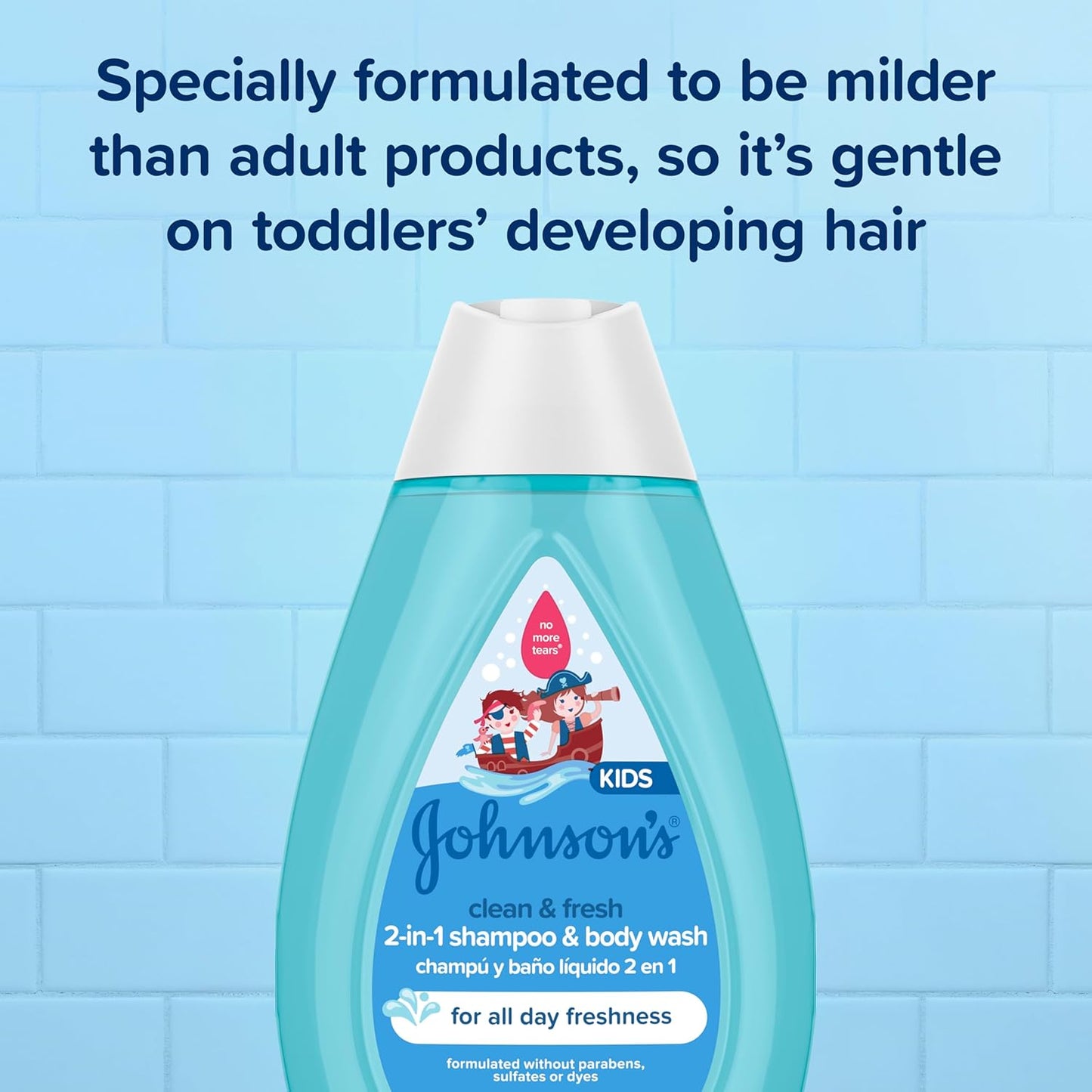 Johnson's Clean & Fresh Children's Shampoo & Body Wash, 2-in-1 Daily Hair & Body Wash for Kids & Toddlers Gently Cleanses Developing Hair, 13.6 fl. oz