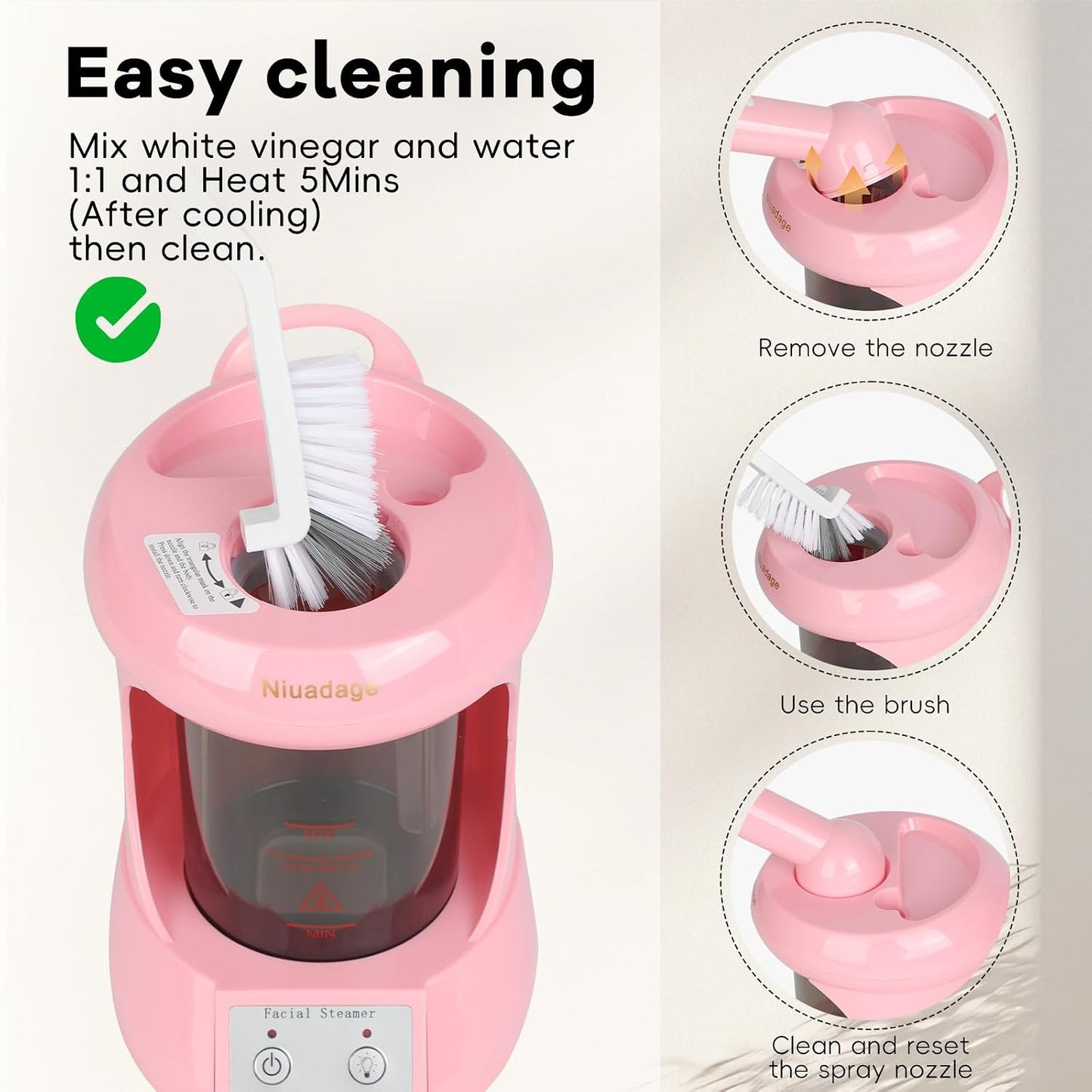 Facial Steamer Nano Ionic Face Steamer with Extendable Arm, Portable Face Steamer for Facial Deep Cleaning, Steamer for Facial for Personal Care at Home or Salon（Pink）