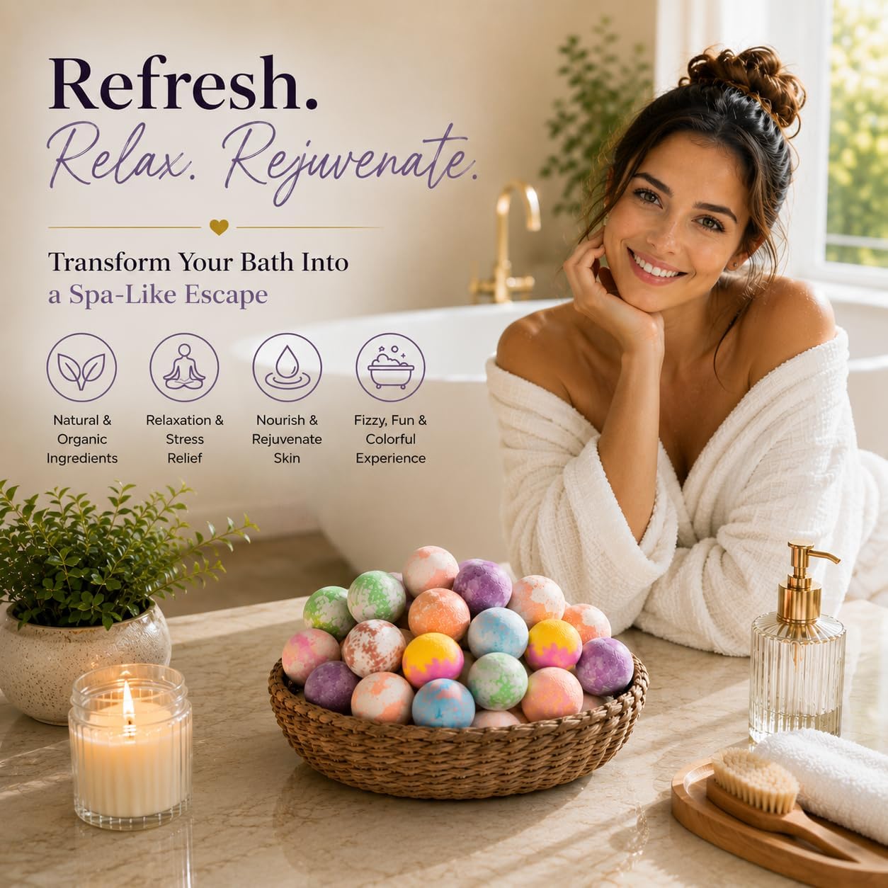EvolutionUSA Refresh Bath Bombs for Women & Kids – 24 Bath Bombs Mini Sized, Organic Bathbomb Set, Women & Kids Bath Fizz, Luxury Gift for Mother’s Day, Easter, Valentines, Birthday or Self Care