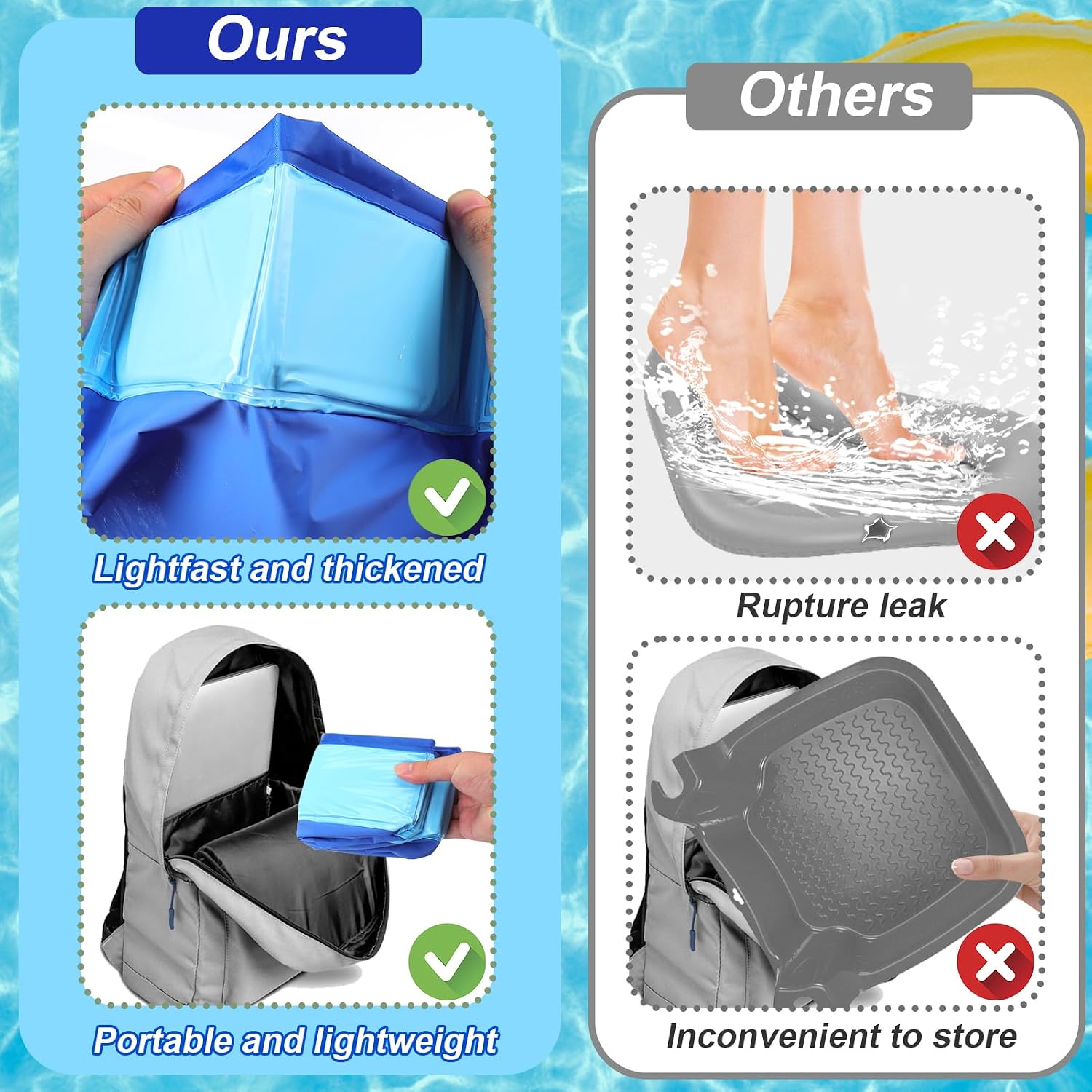 Mity rain Pool Foot Bath - Inflatable-Free and Foldable, Foot Soaking Bath Basin Portable for Pool Entry, Swimming Pools above Ground Essentials Swimming Pool Clean Feet Accessories, Blue