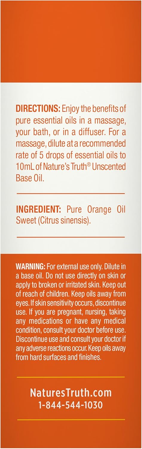 Nature's Truth Orange Sweet Essential Oil | 15 mL | for Diffuser and Aromatherapy | Pure Plant Based, Non-GMO & Gluten Free