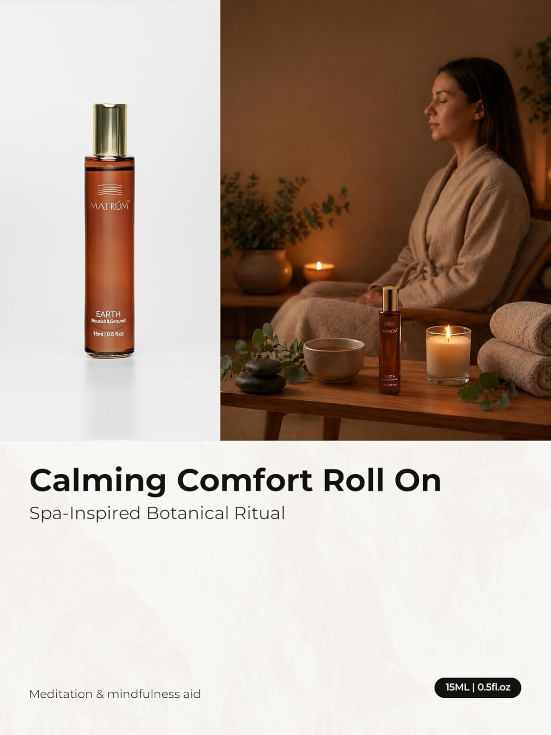 Calming Essential Oil Roll-On, Comforting Aromatherapy Roller for Grounding Ease, Botanical Blend with Sweet Orange, Patchouli & Sandalwood, Spa-Inspired Comfort Ritual, 15ml