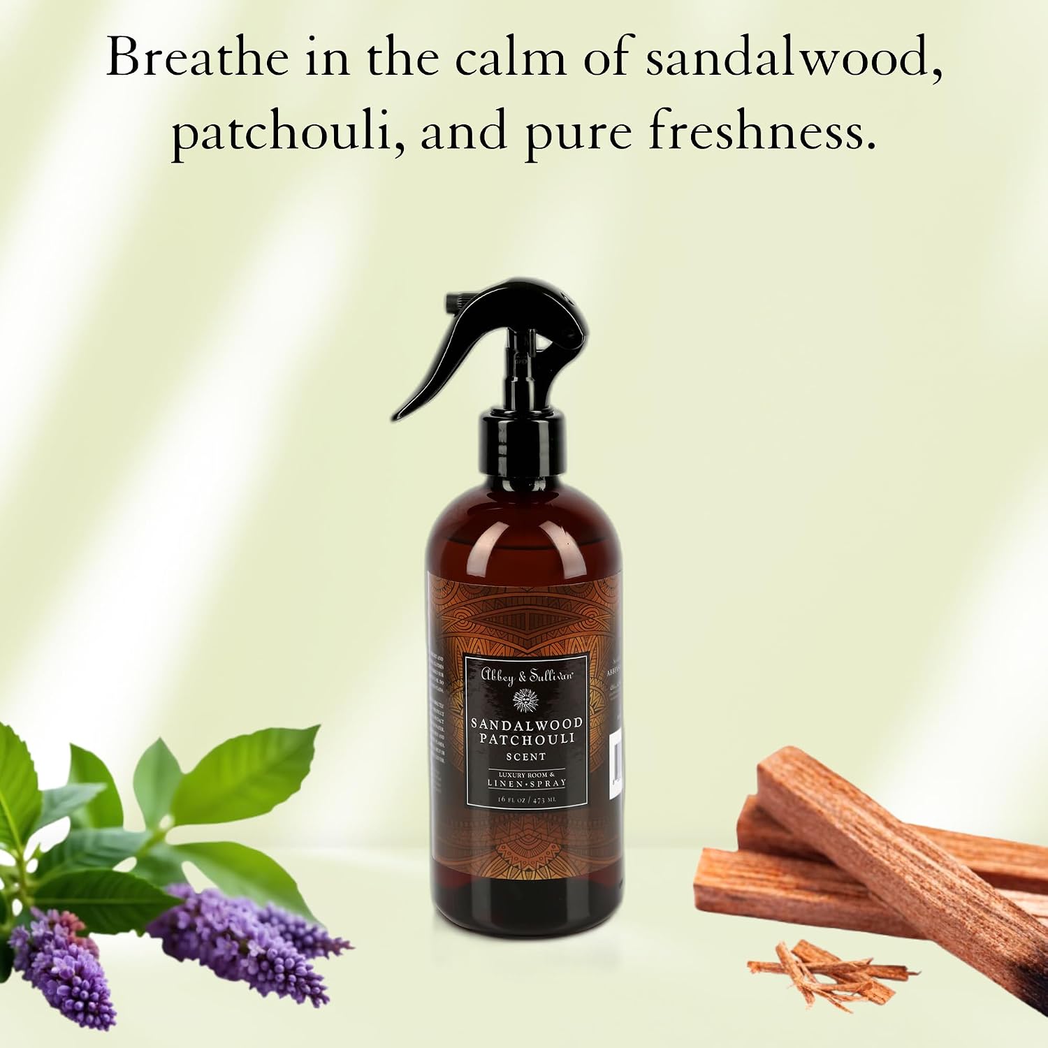Abbey & Sullivan Odor Eliminating and Refreshing Linen and Room Spray, Sandalwood Patchouli, 16 oz