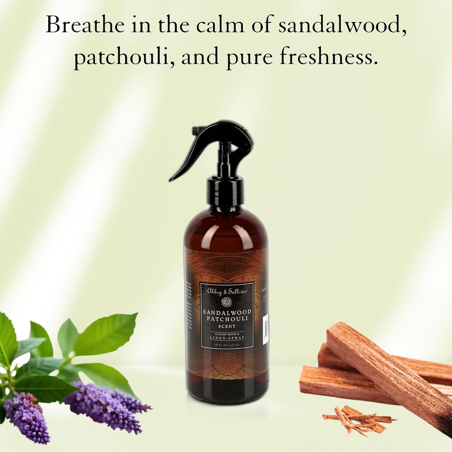 Abbey & Sullivan Linen Spray, Sandalwood & Patchouli, Warm and Earthy Odor Eliminating Scent, Pack of 2, 16 oz