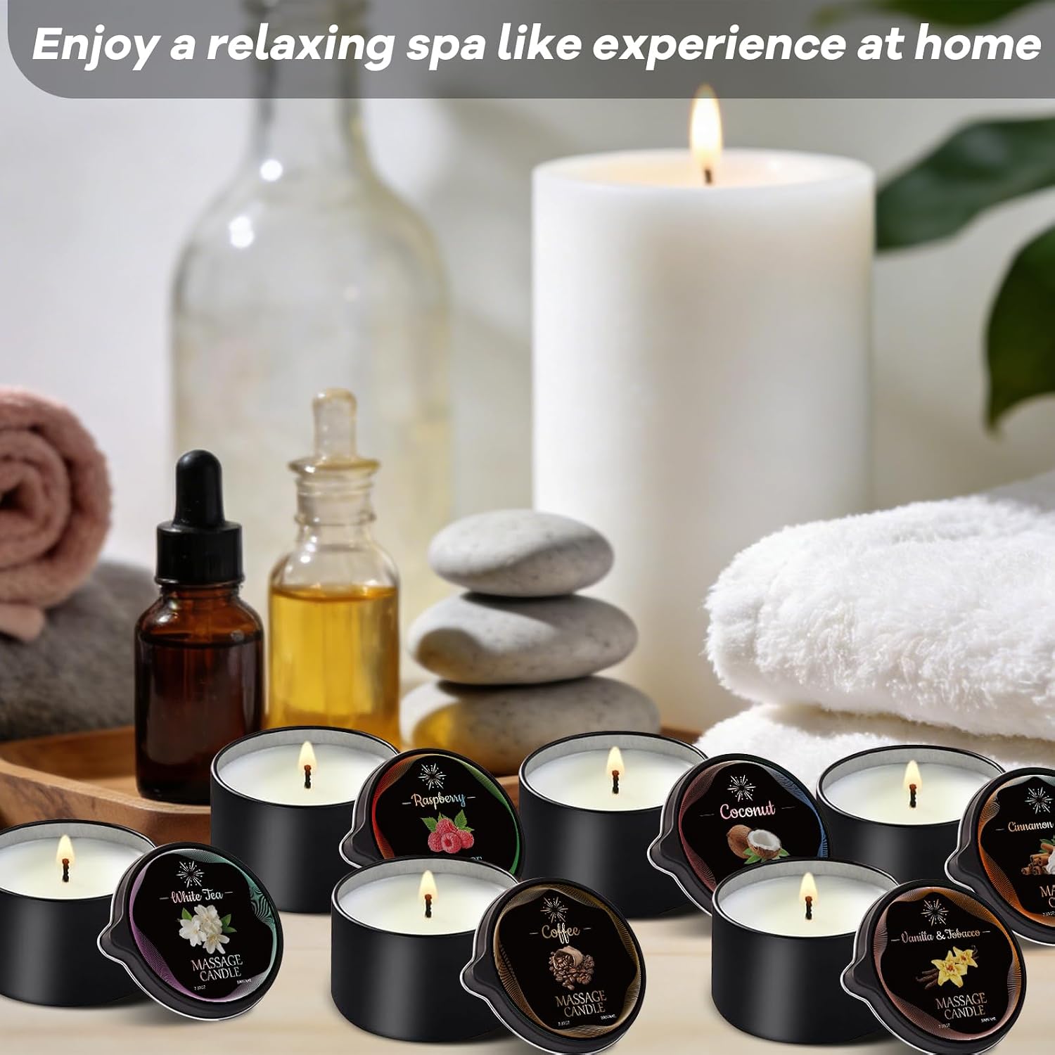 Massage Candle Set, 6 Pack Low Temperature Soy Wax Candles that Melt into Nourishing Body Oil with Jojoba & Shea Butter, Home Spa Relaxation Gift - 2.35oz, 6 Scents