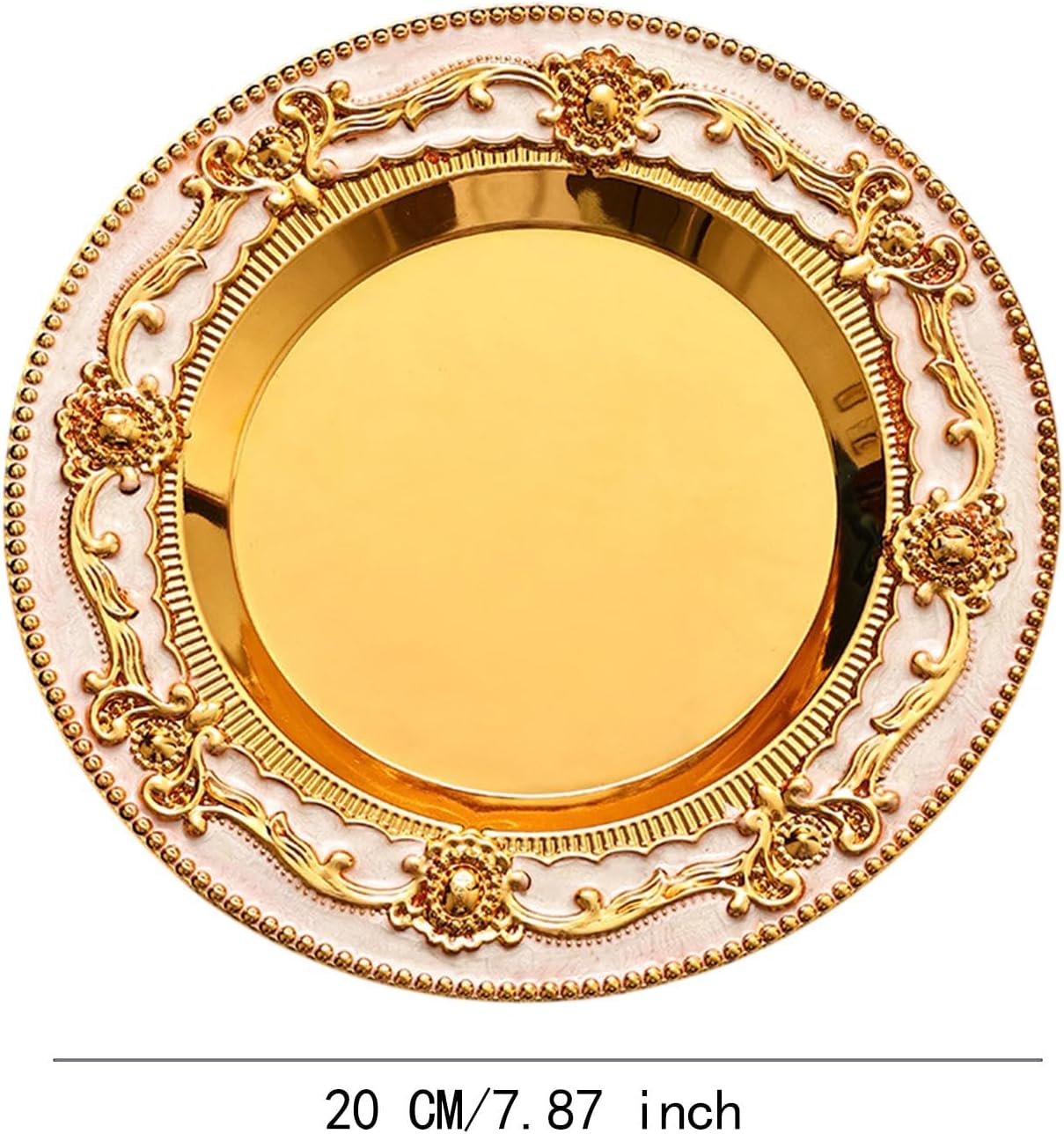 Decorative Serving Tray Round Storage Tray Rings Organizer Jewelry Holder Organizer for Perfume Candle 7.87 Inch- Gold White