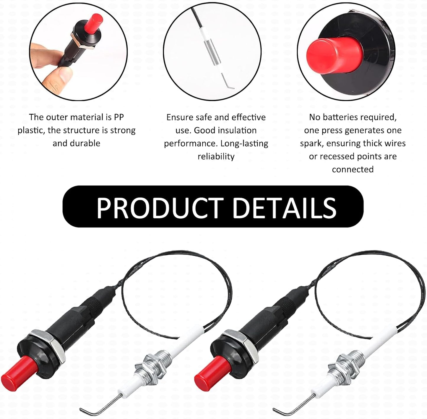 Grill Igniter, Long Nose BBQ Lighter – Upgraded Piezo Electric Push-Button Igniter for Gas Grill, Fire Pit, Camping Stove, Candle(2 Set)