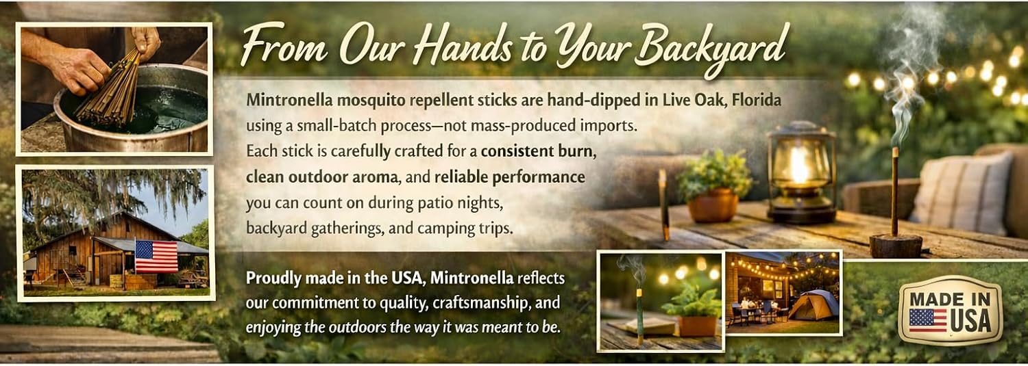 Mintronella USA Made Citronella & Peppermint Mosquito Repellent Incense Sticks – 100 Pack – Natural Bug & Insect Repellent – Outdoor Camping, Patio Decor – No‑See‑Um & Gnats, Fly