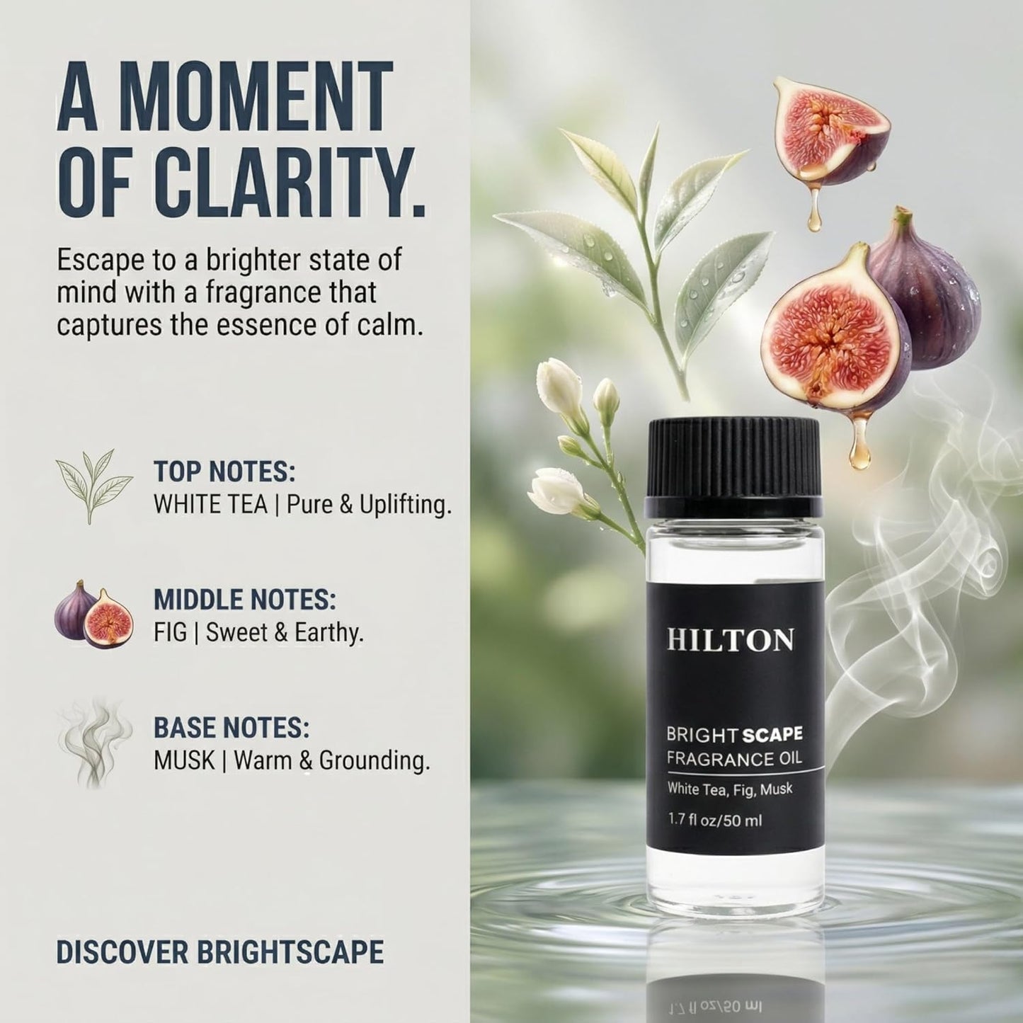 Hotel Lobby Diffuser Oil Refill for Ultrasonic & Waterless Diffuser - Hilton Hotel Inspired Scent - White Tea, Bergamot & Marine - for Home Fragrance, Crafting & DIY - 1.7 fl oz