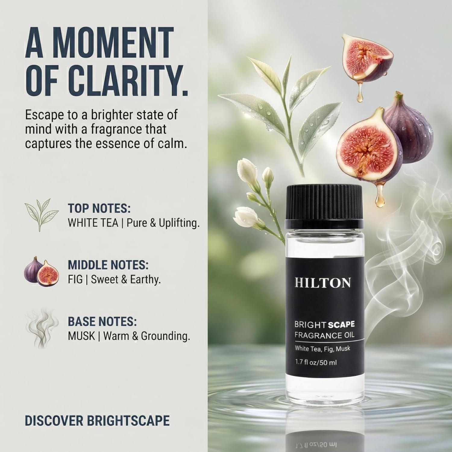 Hotel Lobby Diffuser Oil Refill for Ultrasonic & Waterless Diffuser - Hilton Hotel Inspired Scent - White Tea, Bergamot & Marine - for Home Fragrance, Crafting & DIY - 1.7 fl oz