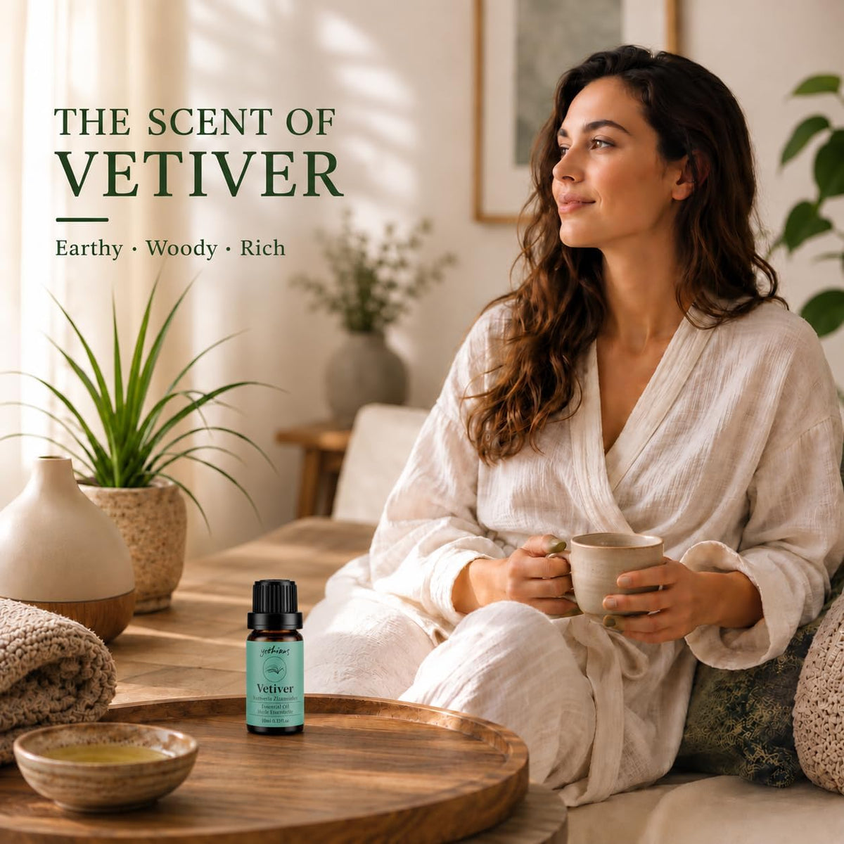 yethious Vetiver Essential Oil for Diffuser, Skin, Massage &amp; DIY Perfume