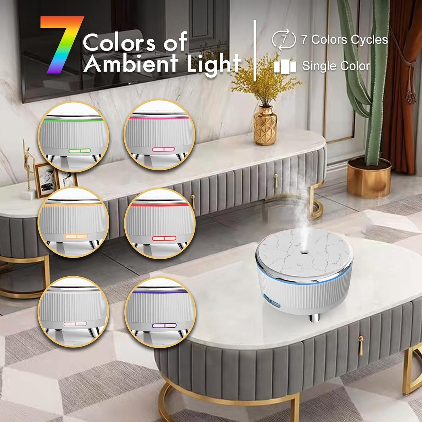 Diffusers for Essential Oils Large Room, Aromatherapy Diffuser with Remote Control,7 Colors Lights 3 Mist Mode for Women Office Home White Sliver