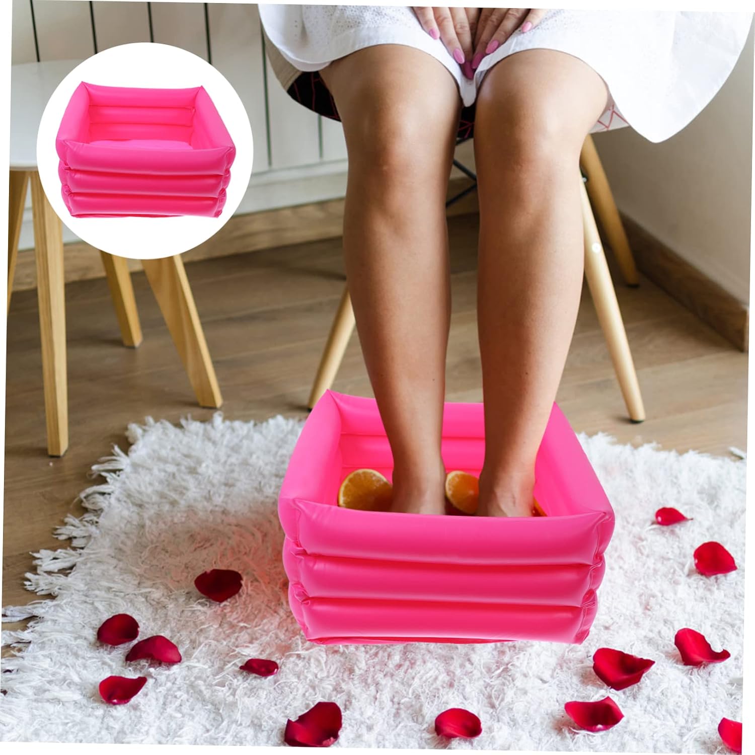 Healeved Inflatable Foot Cleaning Container Portable Pedicure Tub with Drainage Hole Foldable PVC Basin for Family Travel Patient Care Foot Soak