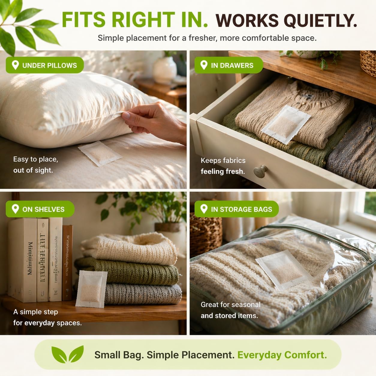 FreshSac Natural Home Freshness Sachets – Plant-Based Fabric Freshener & Odor Neutralizer for Bedding, Mattress, Couch, Upholstery & Closet Spaces – Non-Toxic Long-Lasting Fresh Scent for Home