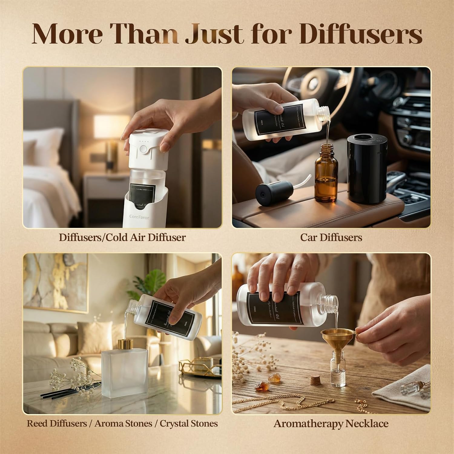 4.06 fl oz (120ml) Diffuser Oil for Home Fragrance Diffusers, Plant-Based & Alcohol-Free, Hotel Collection Essential Oil for Bedroom, Bathroom, Office, Car (Jasmine+Rose)