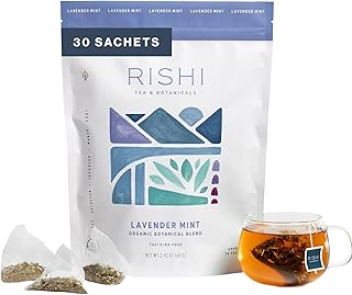 Rishi Tea Lavender Mint Herbal Tea - Organic, Caffeine Free Sachet Bags, Calming Lavender with Peppermint & Sage - 30 Count
