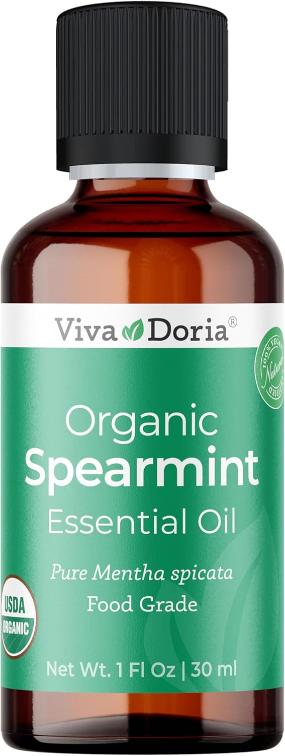 Viva Doria Spearmint Essential Oil, USDA Certified, Organic Spearmint Oil, 100% Pure, Natural Essential Oil, Undiluted, for Aromatherapy | Food Grade, 30 mL (1 Fluid Ounce)