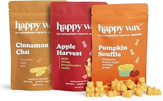 Happy Wax Savory Mix Premium Scented Natural, Non Toxic Soy Wax Melts – 6 Total Oz. of Scented Wax Melts. Includes: Cinnamon Chai, Apple Harvest, and Pumpkin Soufflé