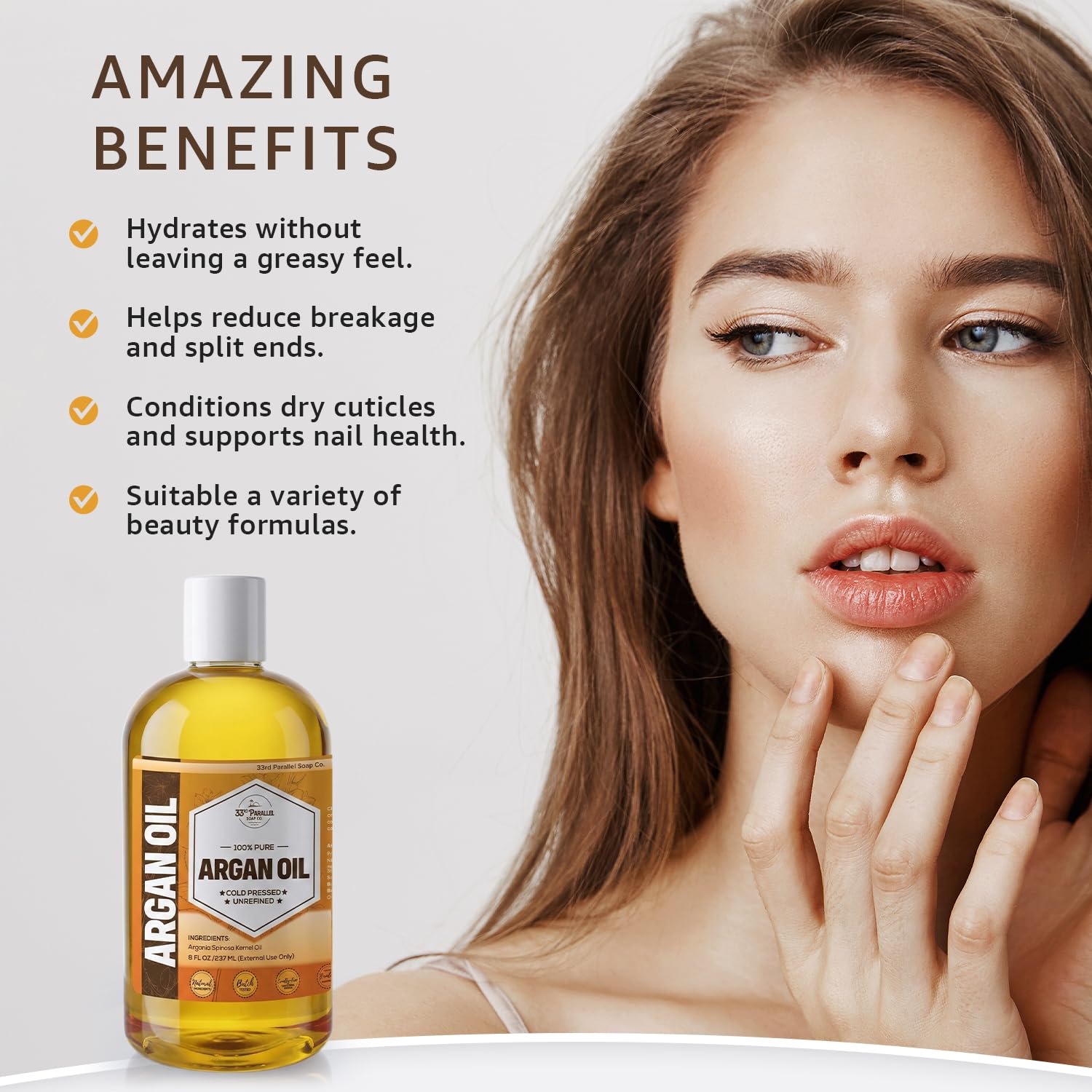 Argan Oil (8oz) – 100% Pure Cold Pressed Carrier Oil for Face, Skin, Hair, Scalp & Nails – Lightweight Natural Moisturizer for DIY Skincare and Beauty Formulations | 8 OUNCES