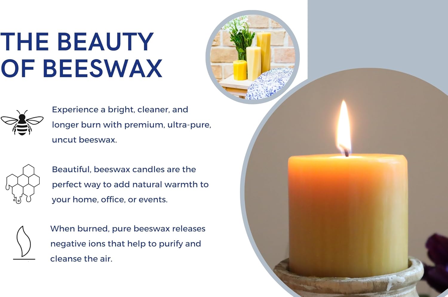 The Beeswax Co Pillar Beeswax Candle - Natural Honey Scented - Long-Lasting & Eco-Friendly - Cotton Wick - Slow Burning - Hand Poured Pure Organic Bees Wax - Medium