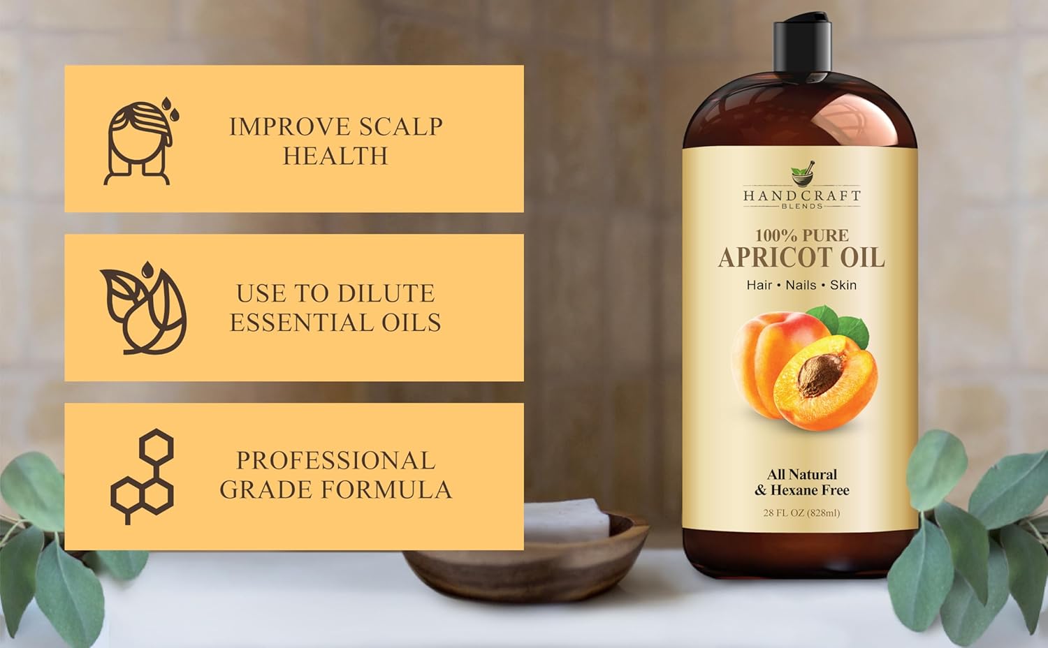 Handcraft Blends Apricot Kernel Oil - Cold-Pressed 28 Fl Oz - 100% Pure and Natural - Premium Grade Carrier Oil for Skin and Hair - Hair and Body - Massage - Hexane-Free