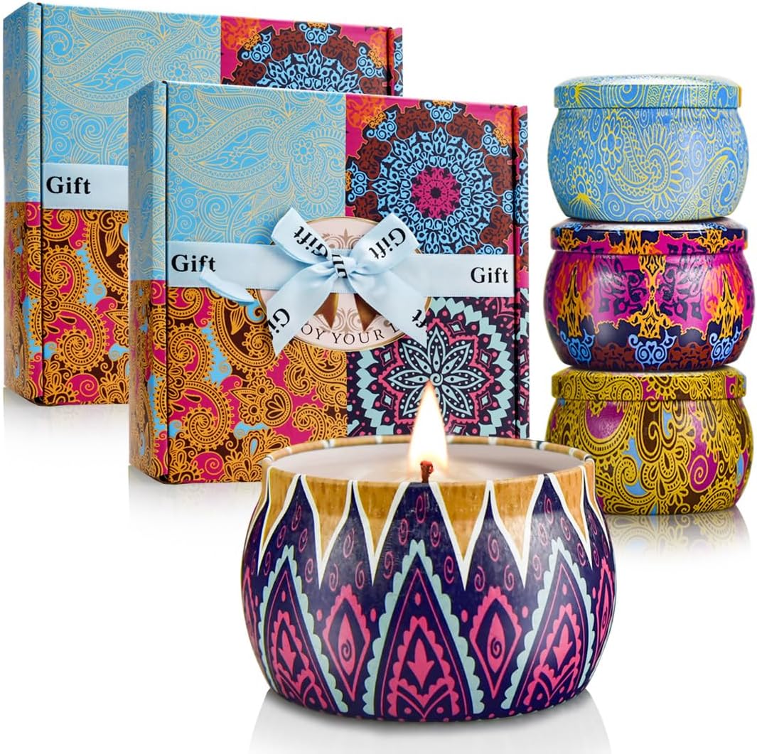 Candle Gift Set Bundle for Women, 2 Sets of 4 Scented Candles (8 Total), 8% Essential Oils, 240H Long Burning Aromatherapy Candles for Home