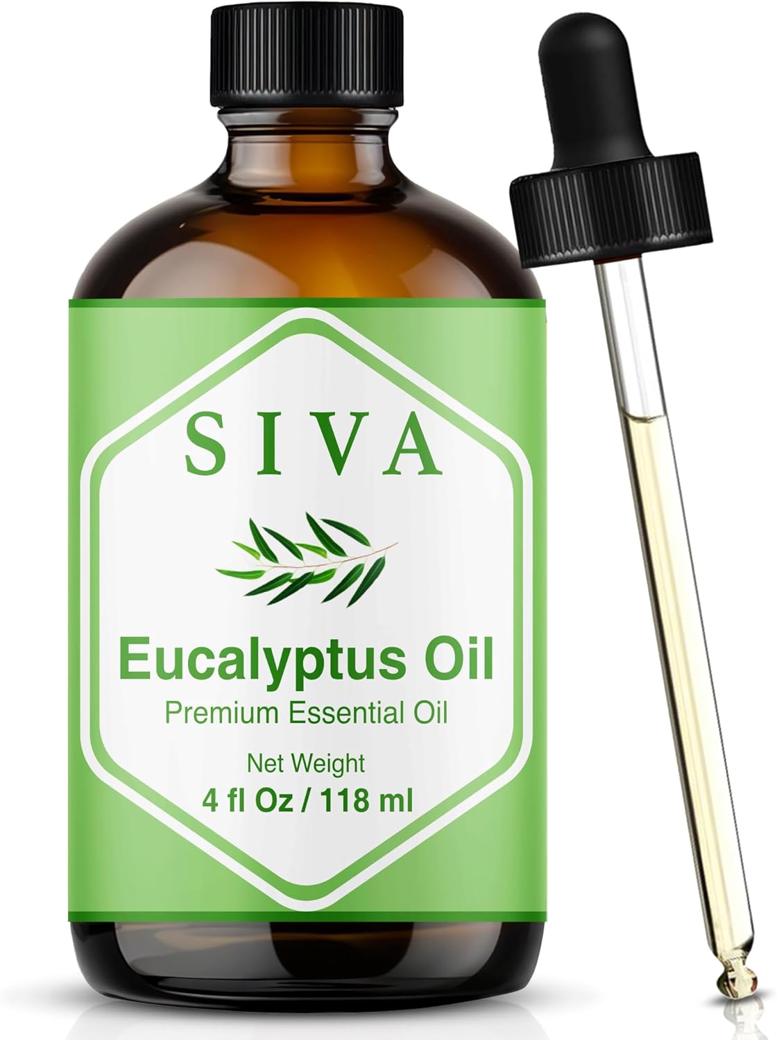 Siva Eucalyptus Essential Oil - 4 Fl Oz – 100% Natural Eucalyptus Oil - for Diffuser, Face, Skin Care, Aromatherapy, Hair Care, Scalp and Body Massage - with Dropper
