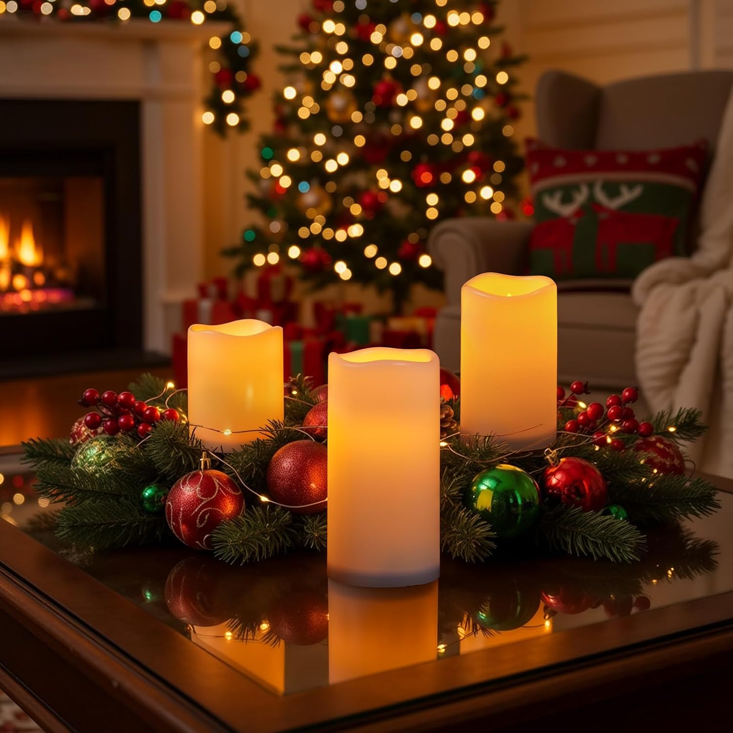 Raycare Outdoor Waterproof Flameless Candles-Auto Light Sensor Dusk to Dawn, Flickering LED Candle, Battery Operated Electric Fake Pillar Candle for Garden, Porch, Patio, Lantern Decor, (D3"xH4"5"6")