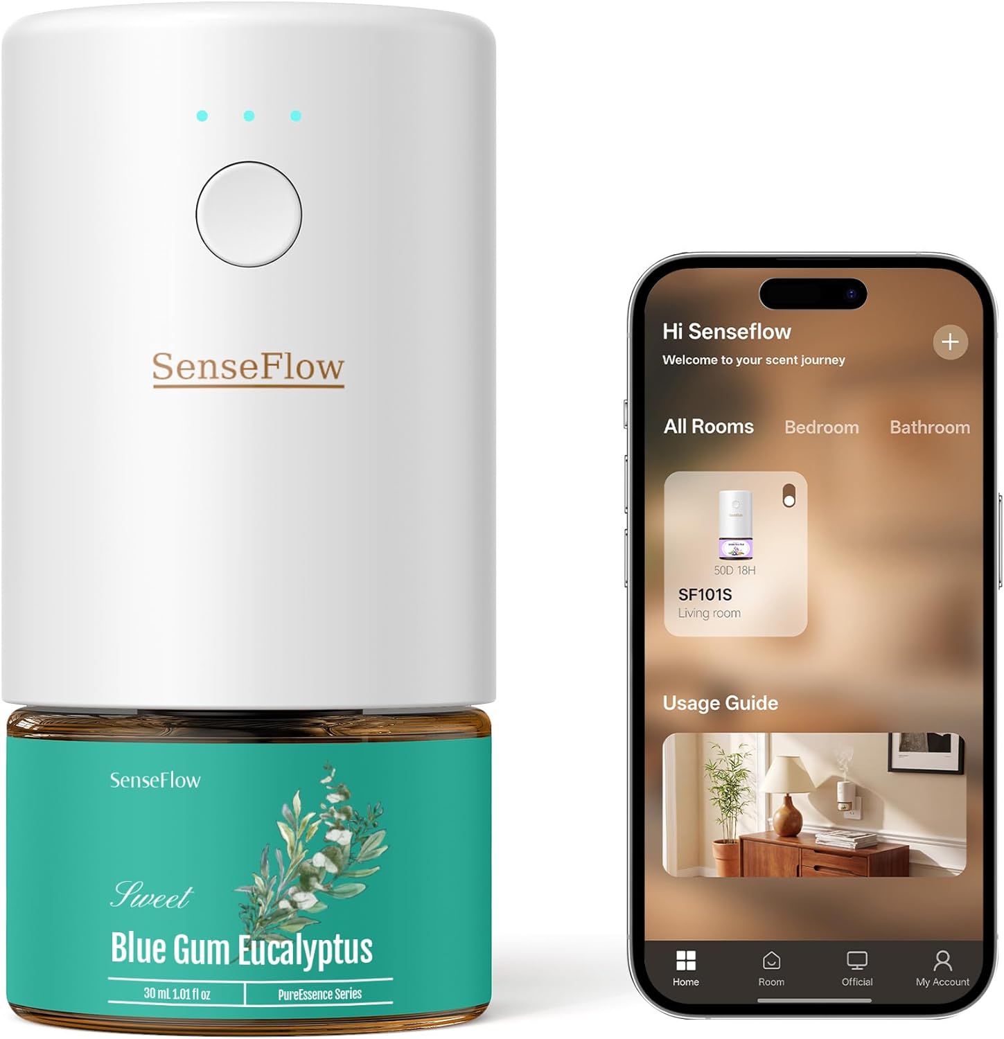 Essential Oil Diffuser for Home, Smart Waterless Aromatherapy Diffuser SF101S Pro, Plug in Room Scent with Timer & 120-Day Natural Aroma – Free 30ml Blue Gum Eucalyptus(Teal Green)