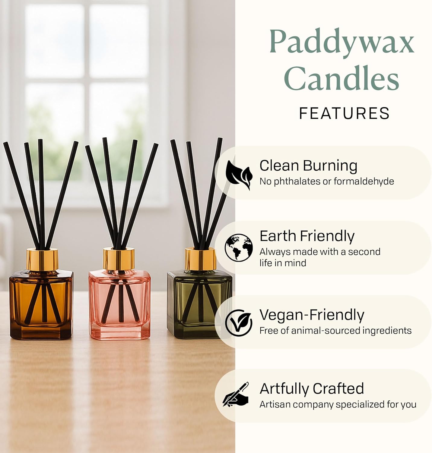 Paddywax Botanica Scented Oil Diffuser with Reeds in Reusable Blue Glass Bottle, Tubed Gift Box, Includes Diffuser Sticks, Long-Lasting Fragrance, Reusable & Upcyclable, Sea Salt & Amber, 2.8 fl oz