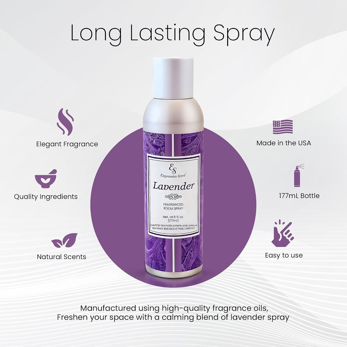 Expressive scent Air Freshener Spray - Long Lasting Lavender room fragrance - Home Fragrance Spray for Bathroom, Kitchen & Office – Home Air Fresheners 6 FL Oz