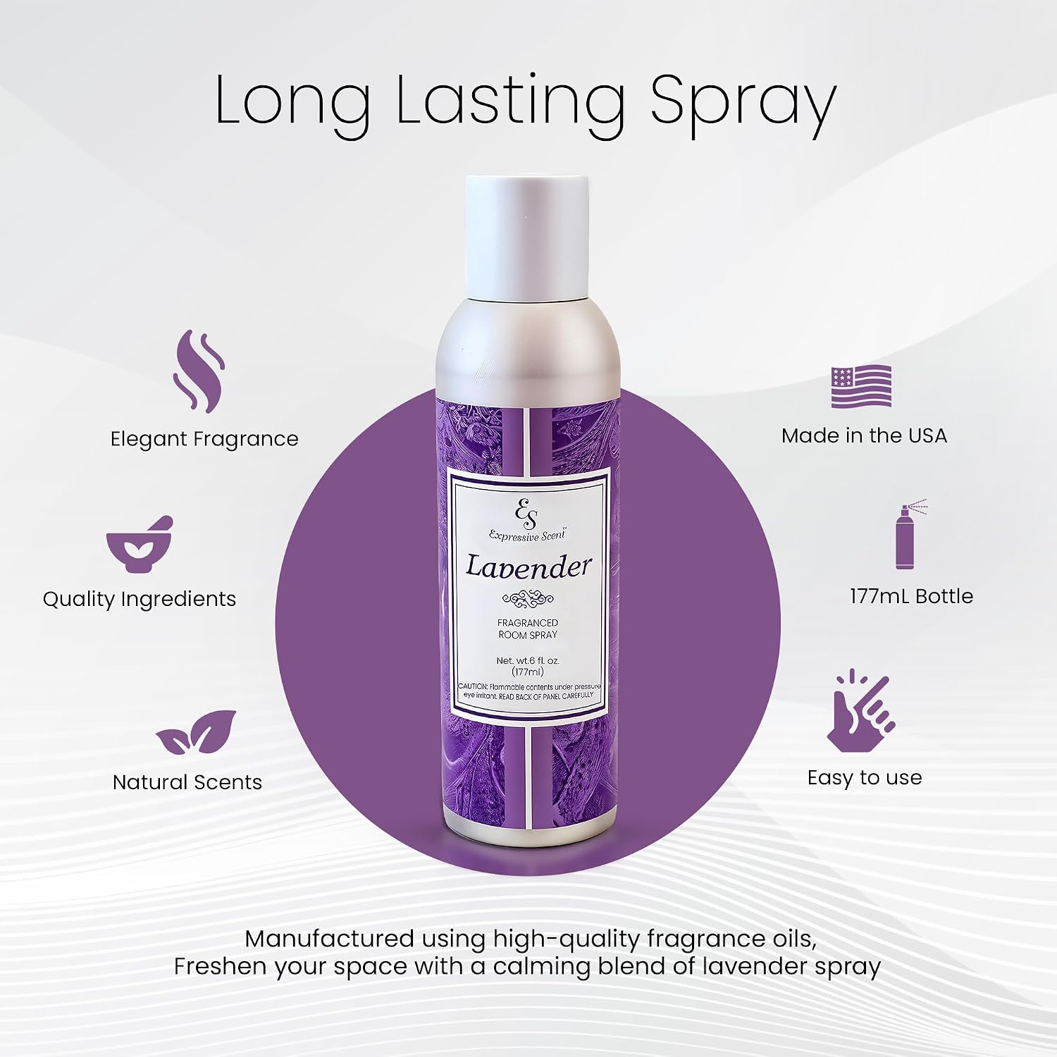 Expressive scent Air Freshener Spray - Long Lasting Lavender room fragrance - Home Fragrance Spray for Bathroom, Kitchen & Office – Home Air Fresheners 6 FL Oz