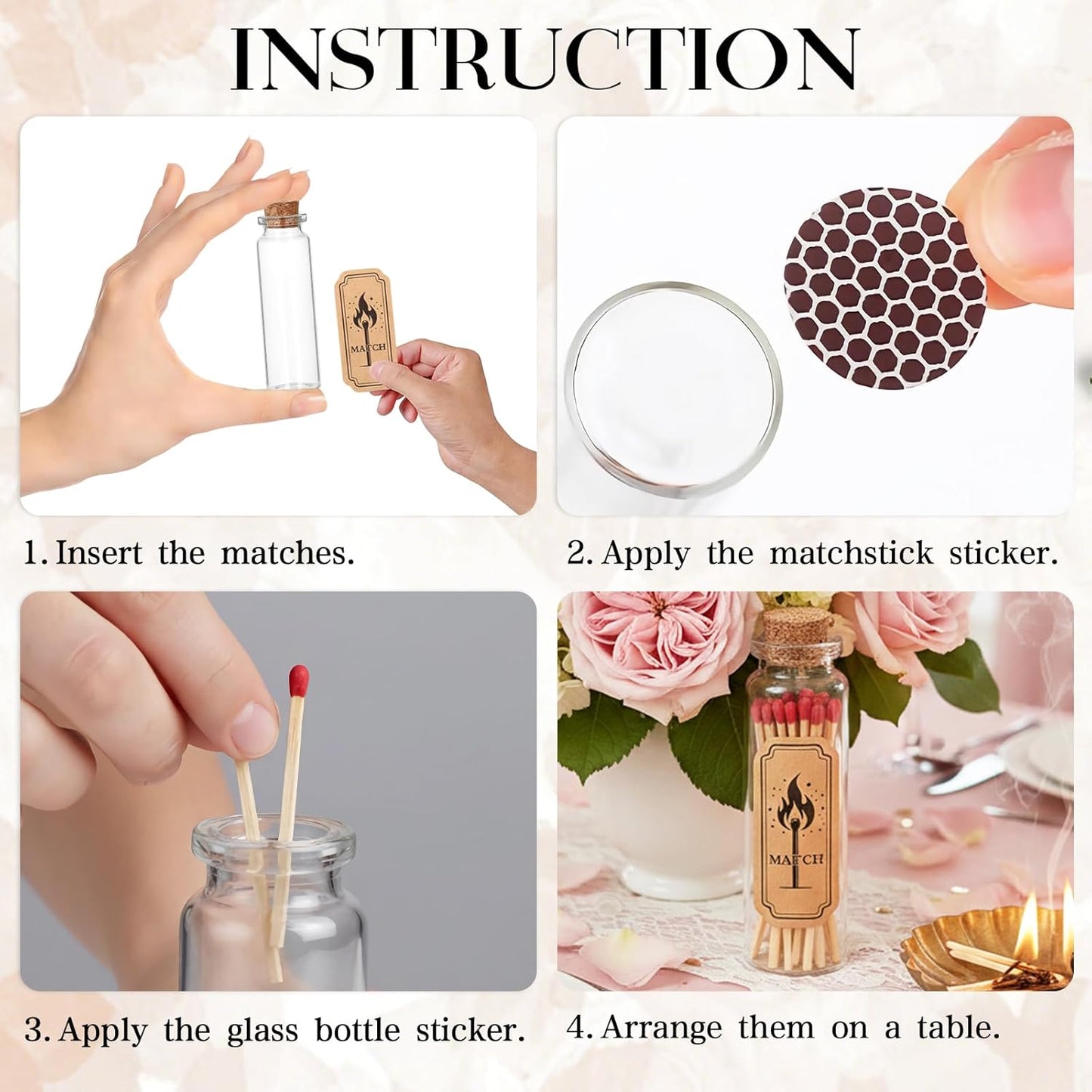 24 Set Glass Match Holder with Striker sticker & Cork Top, Clear Decorative Wedding Matches Jars Bulk，Matches in a jar with striker for Weddings Bridal Showers DIY Custom Party Favors Guests Gifts