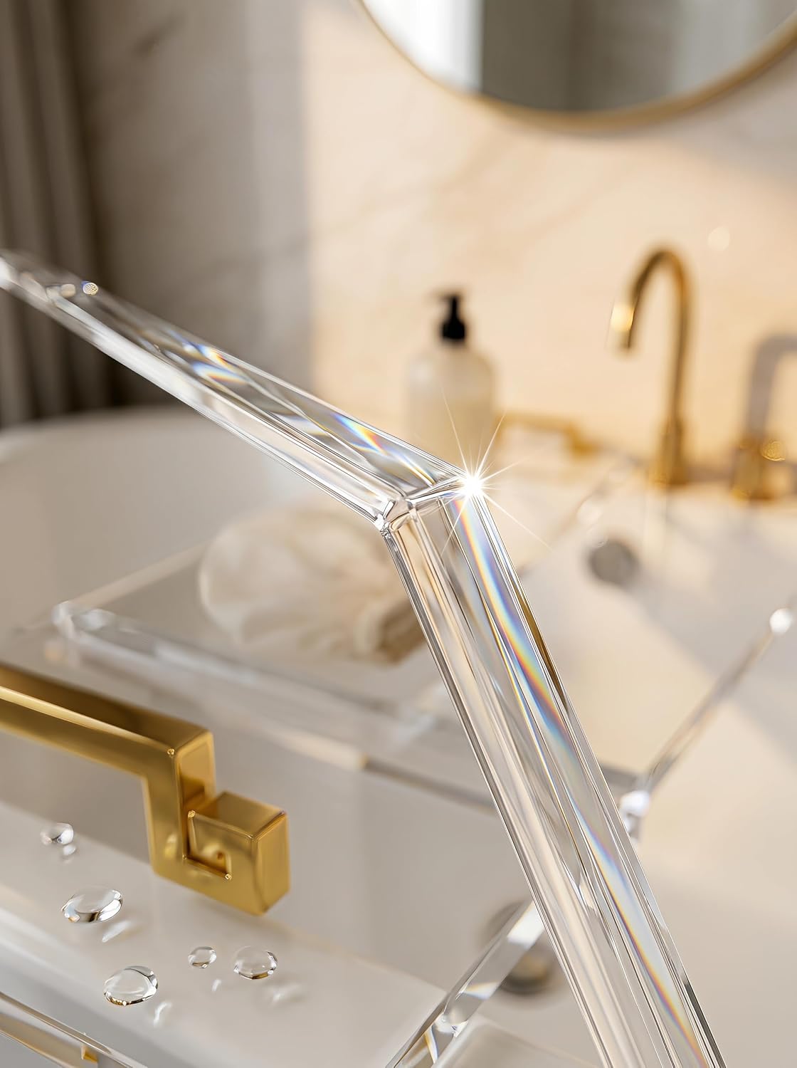 42 Inch Acrylic Bathtub Tray Caddy, Clear Thick Lucite Bath Tub Shelf with Gold Anti-Slip Support Brackets, Luxury Bathroom Spa Bathtub Organizer Tray