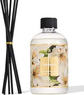 Cocorrína Reed Diffuser Refill Gardenia 10.2oz (300ml) with 8 Sticks - Premium Long-Lasting Floral Essential Oil, Home Fragrance for Bedroom, Bathroom Home Decor