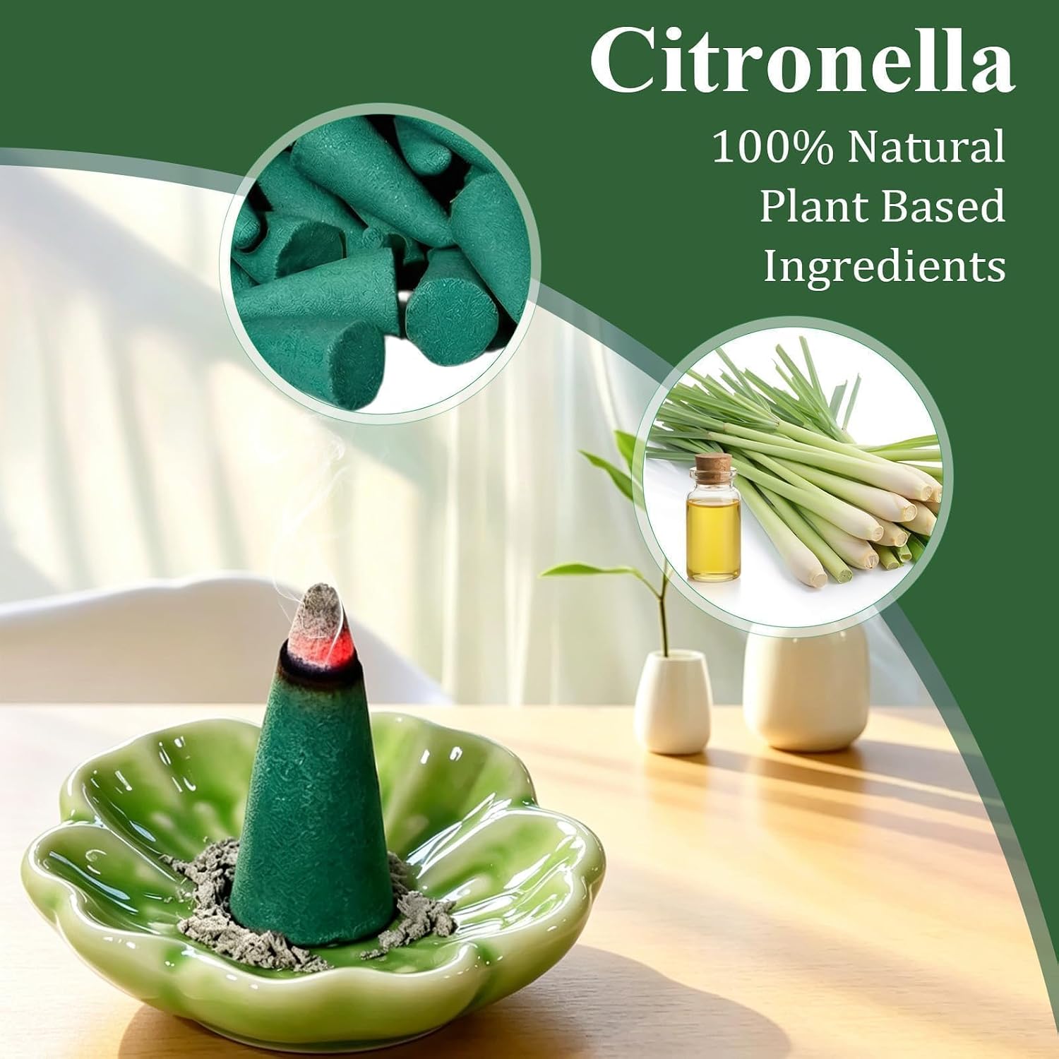 FIRIK Citronella Incense Cones (120 PCS) with 1 Holder, Lemongrass Cones Incense Gift Set for Indoor and Summer Outdoor Patio Camping Trip Garden Gathering