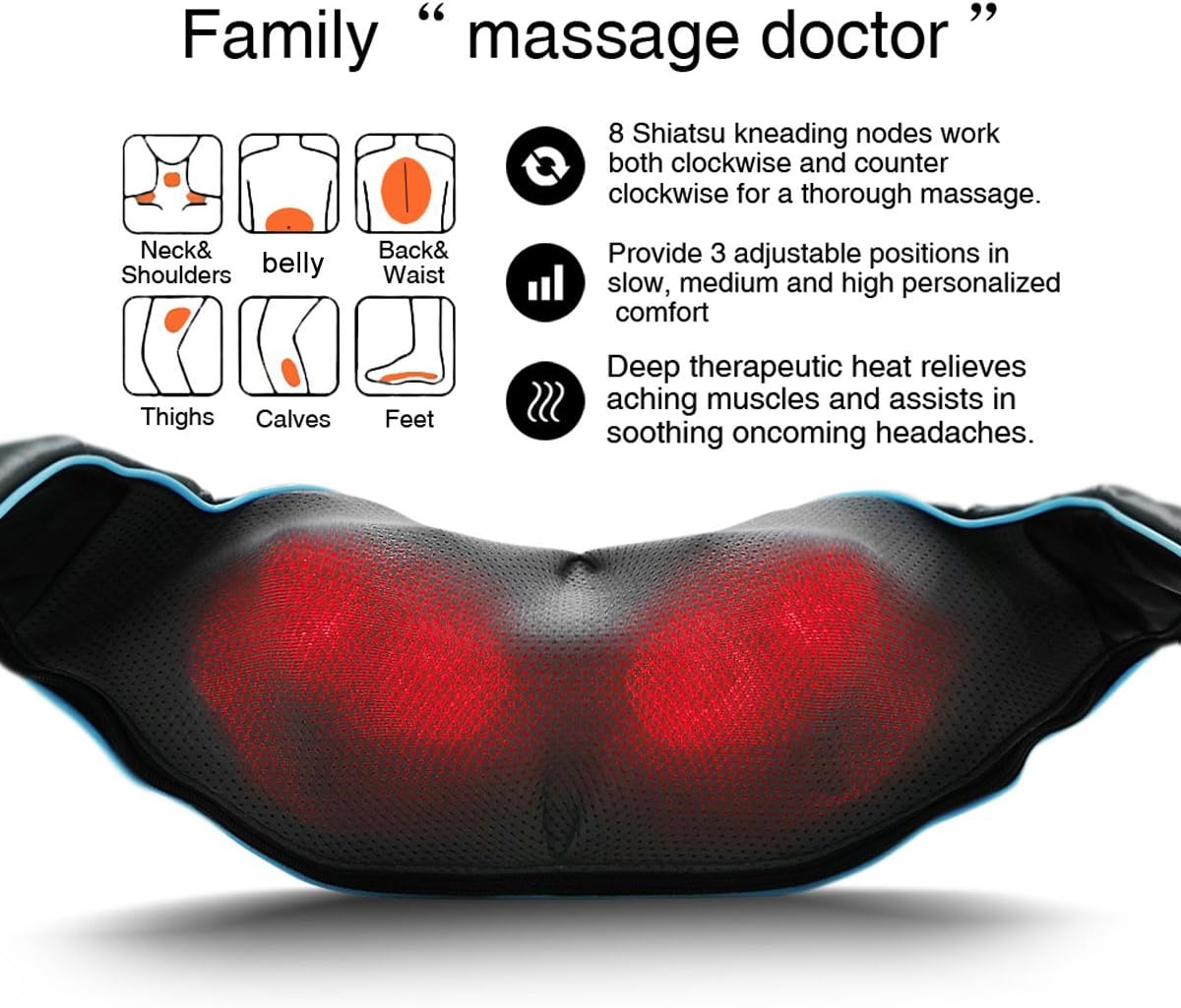 Mo Cuishle Women Men Gifts, Shiatsu Back Shoulder and Neck Massager with Heat, Electric Deep Tissue 4D Kneading Massage, Best Gifts for Mom Dad Wife Husband her Him, Christmas, Birthday (NOT Cordless)
