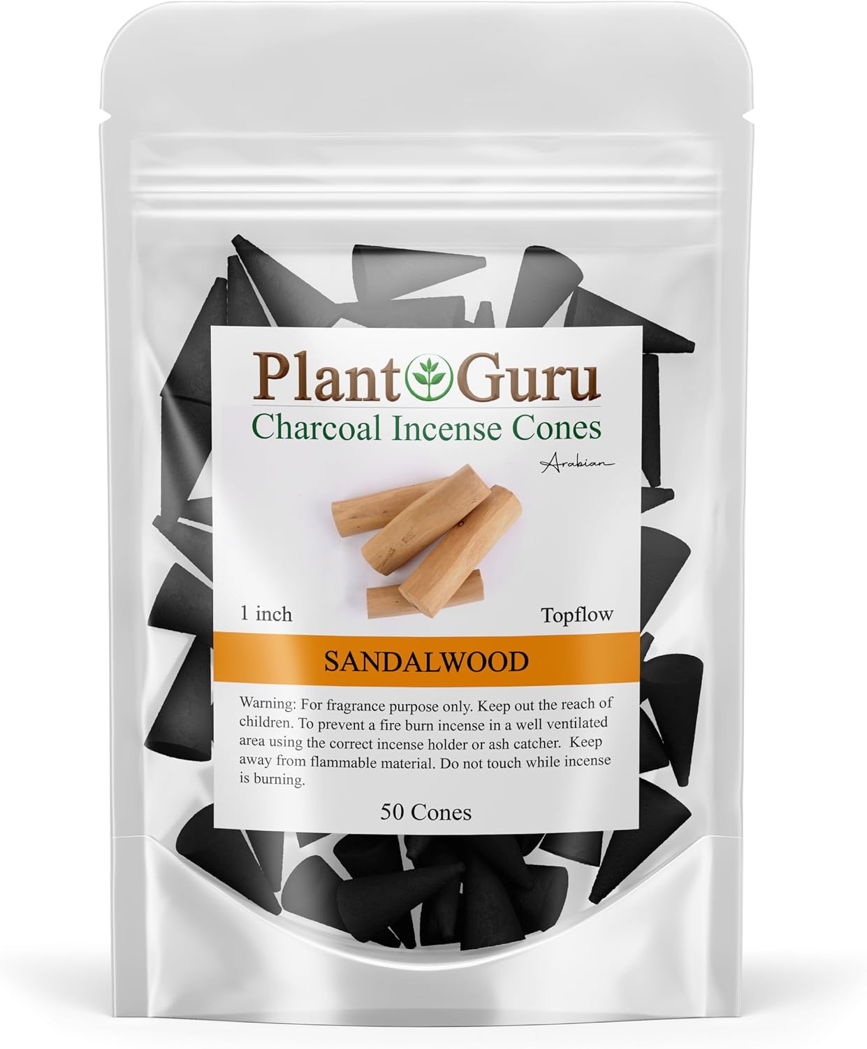 Sandalwood Charcoal Incense Cones 1" TOPFLOW - 50 Pack - Natural Scented Cones Handmade Hand Dipped