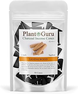 Sandalwood Charcoal Incense Cones 1" TOPFLOW - 50 Pack - Natural Scented Cones Handmade Hand Dipped
