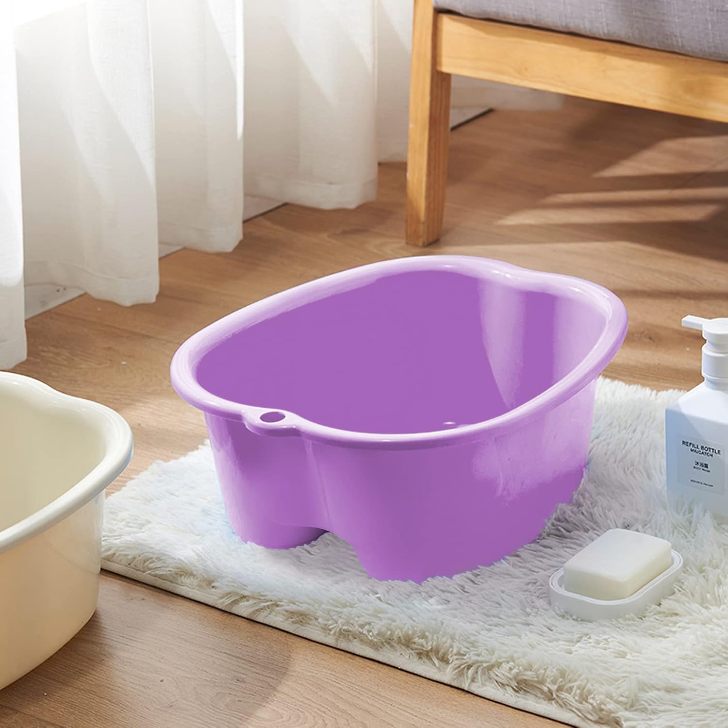 Extra-Large Foot Bath Soak Tub 2-Pack – Durable Massage Basins for Home Relaxation, Fits Large Feet, Non-Slip Base Purple/Black