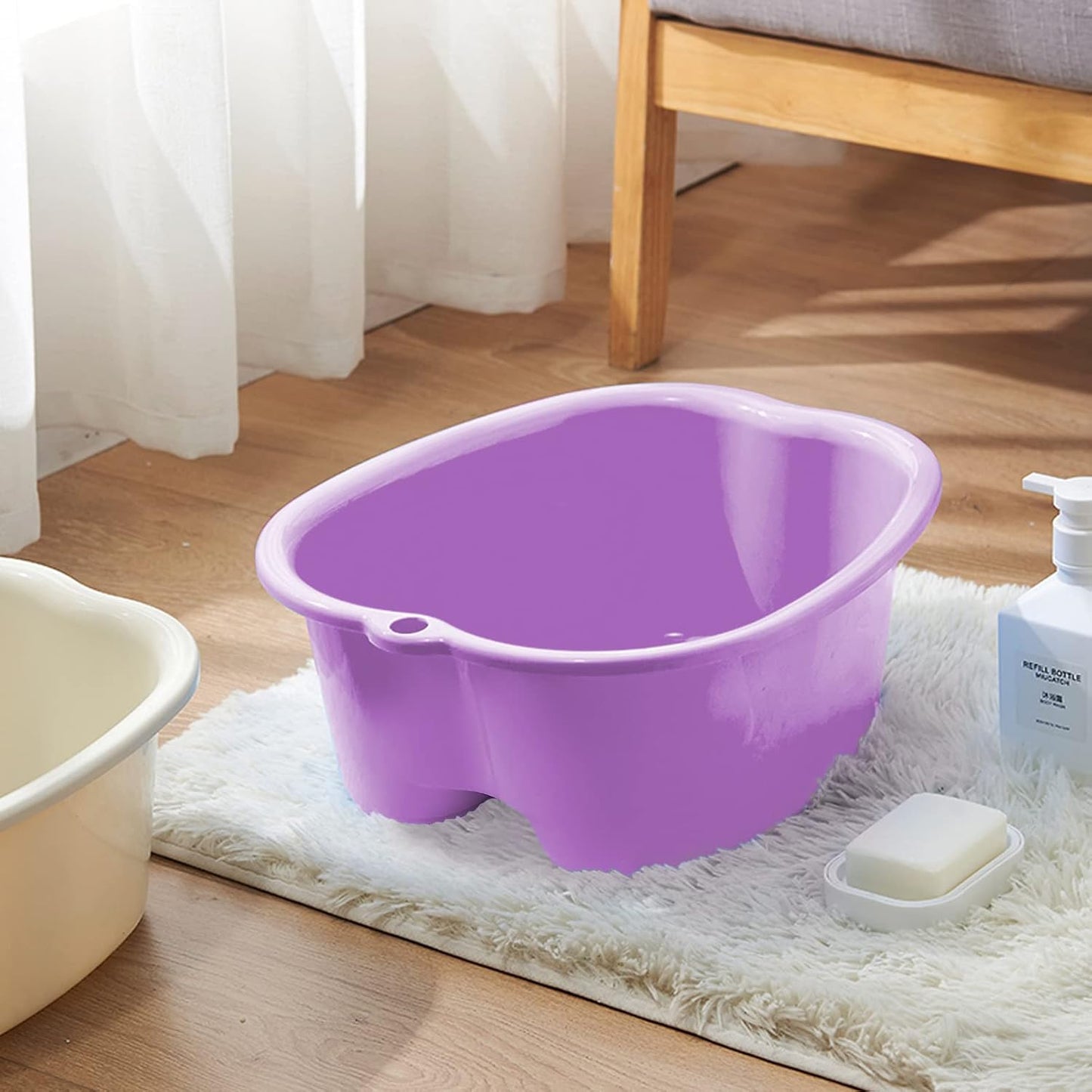 Extra-Large Foot Bath Soak Tub 2-Pack – Durable Massage Basins for Home Relaxation, Fits Large Feet, Non-Slip Base Purple/Purple
