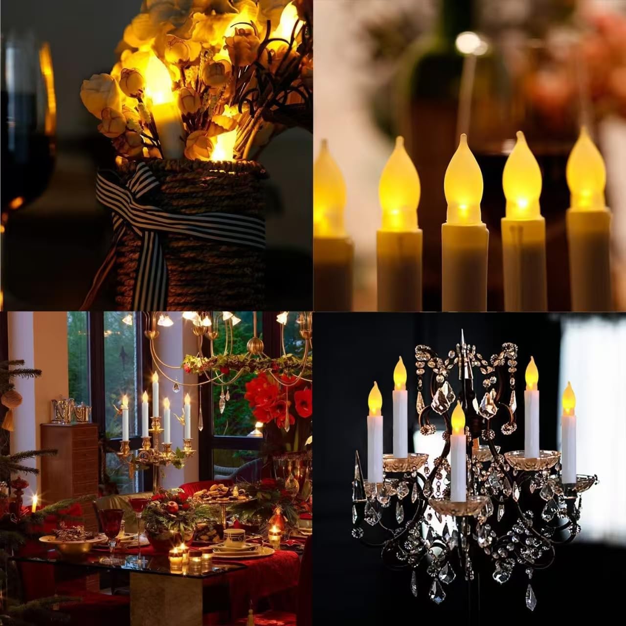 Set of 24 Flamelesss LED Taper Candles with Warm Yellow Flickering Flame Light, Battery Operated Floating Candles, Handheld Electric candlesticks for Fireplace Church Party Christmas