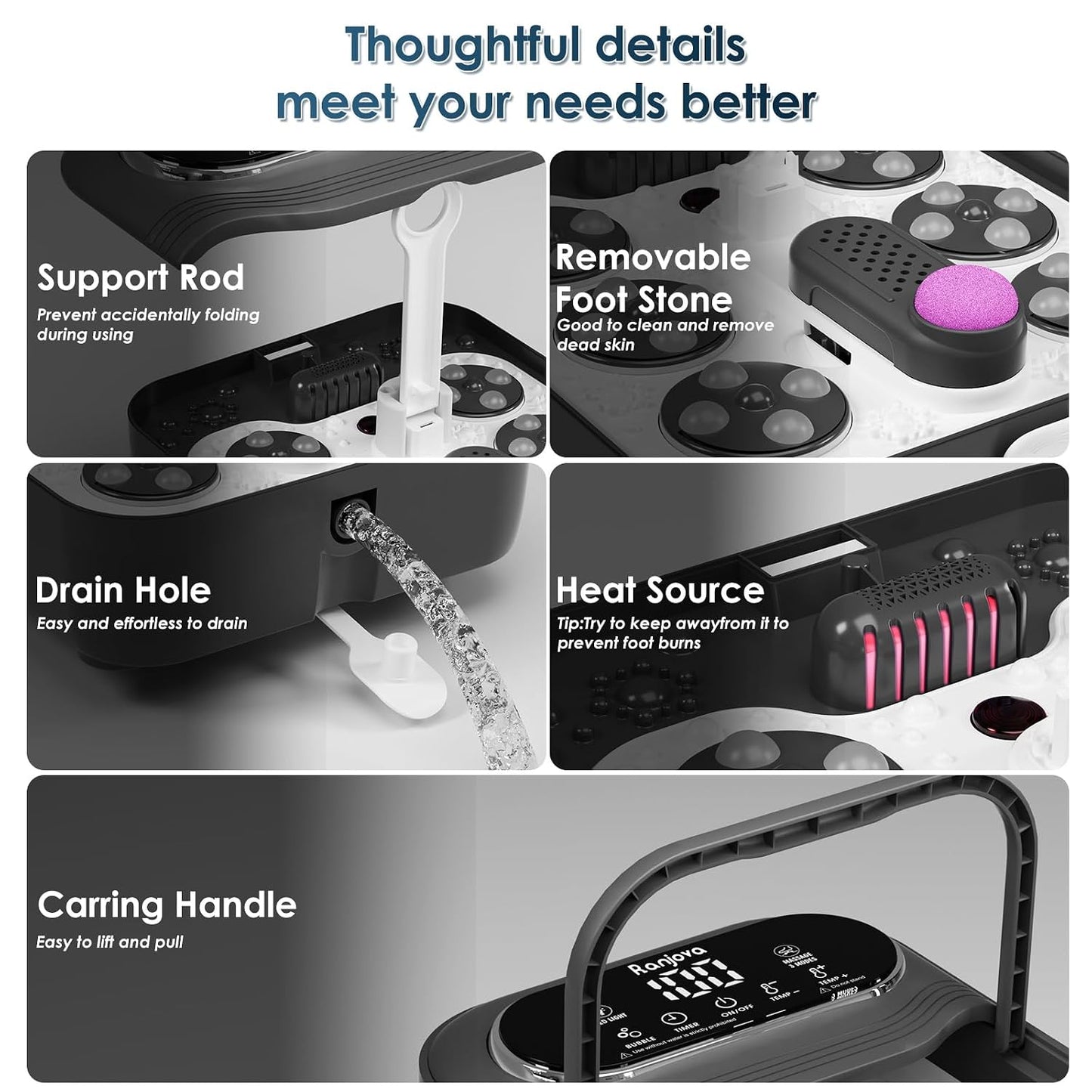 Collapsible Foot Spa Electric Rotary Massage, Foot Bath with Remote Control, Heat, Bubble, Temp Control, and 24 Motorized Shiatsu Massage Balls, Pedicure Foot Spa Tub for Stress Relief (Black)