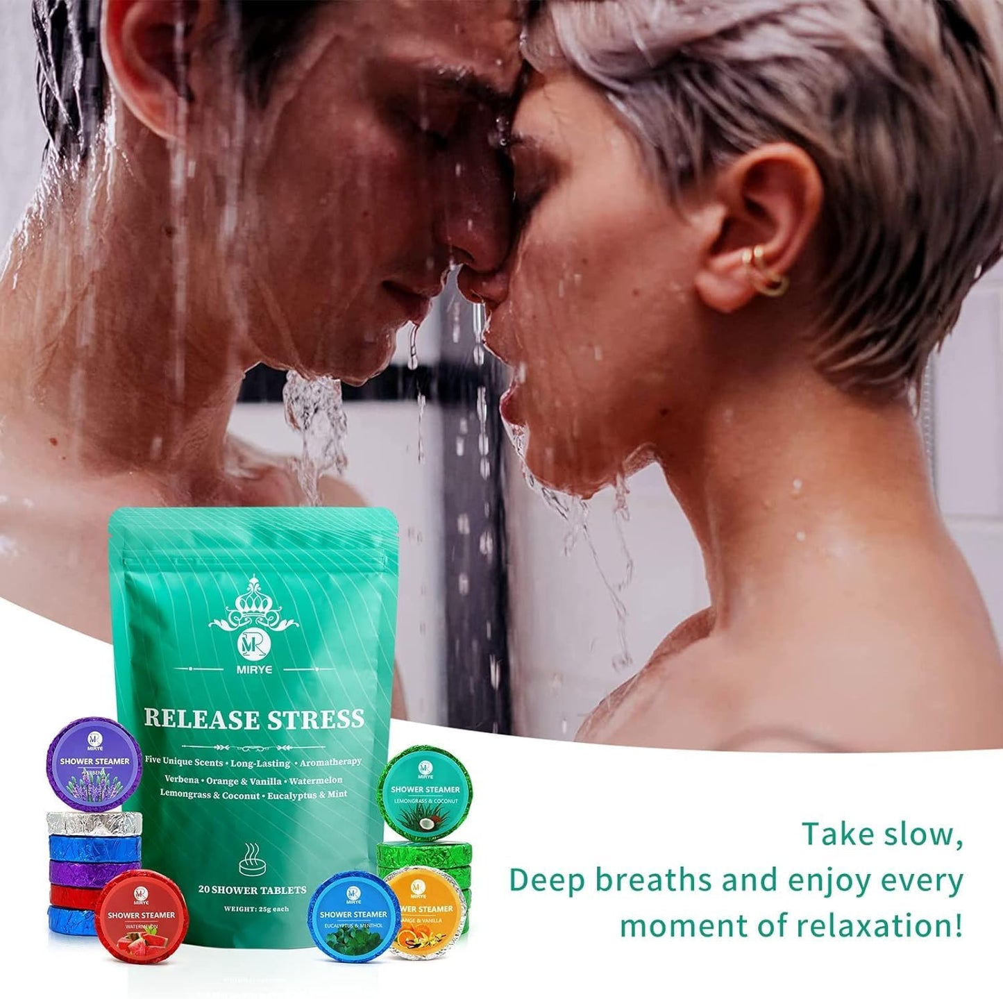 Shower Steamers Aromatherapy 20-Pack, 5 Scents Shower Bombs with Natural Essential Oils, Stress Relief Self Care for Women &Men, Birthday Gifts for Women & Men, Fathers SPA Day Gift for Dad Husband