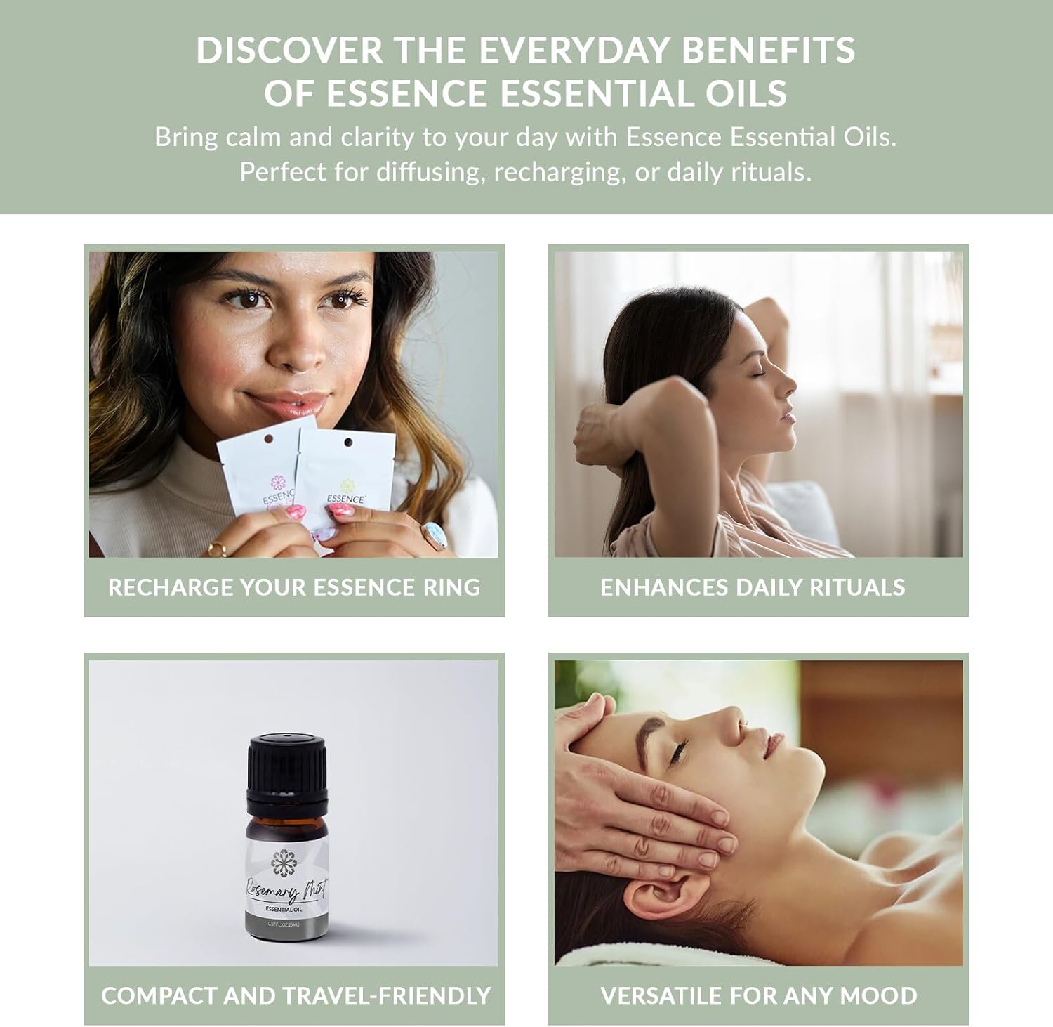 Essence Rosemary Mint Essential Oil, 5 ml | Aromatherapy Oil for Diffusers & Personal Use | Natural Fragrance for Relaxation, Clarity & Wellness | Made in USA | Herbal & Refreshing Scent