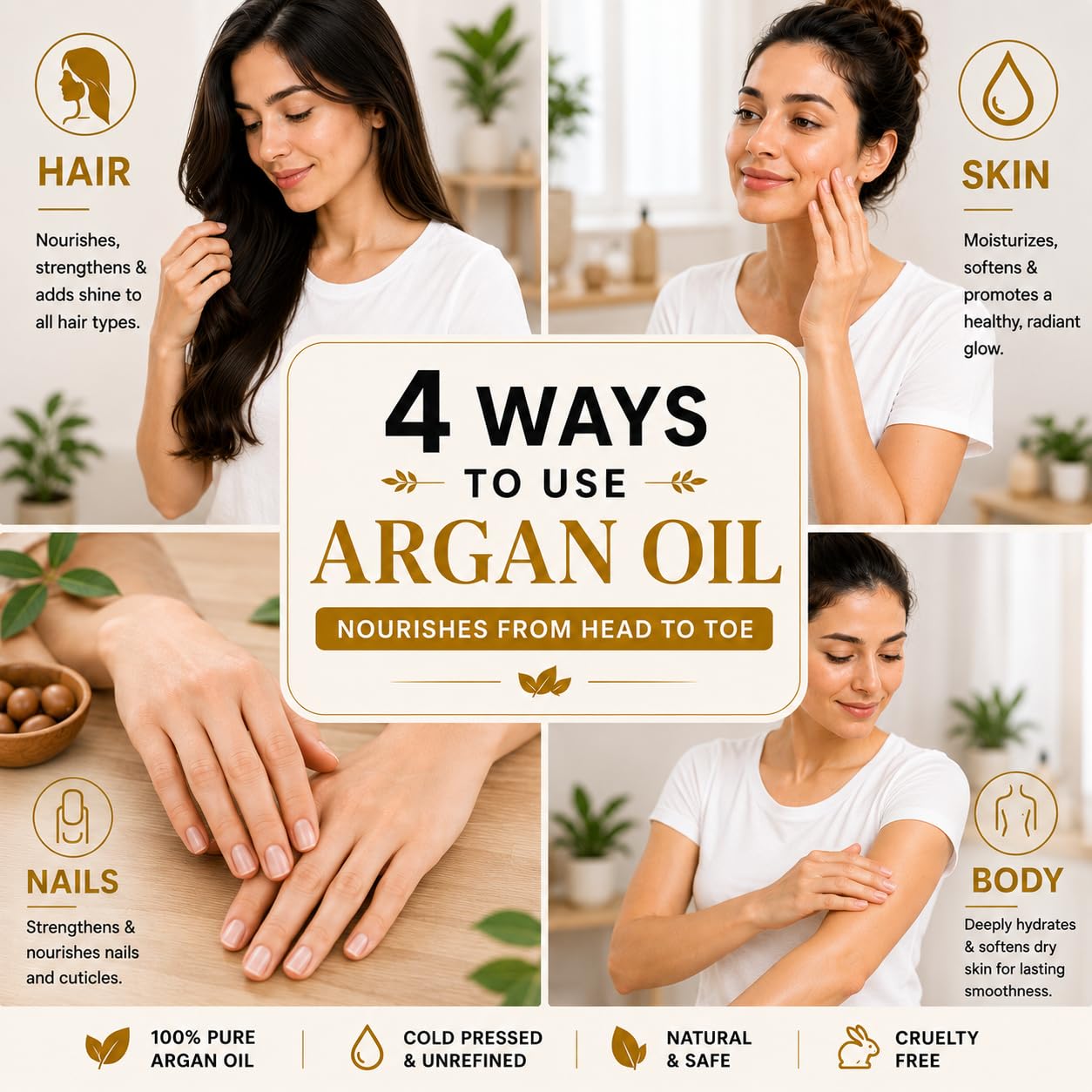 Moroccan Argan Oil 100% Pure USDA Organic Cold Pressed Unrefined – Deep Moisturizing Hair & Scalp Treatment for Dry, Damaged, Curly & Frizzy Hair – Face & Skin – 3.38 Fl Oz Glass Bottle