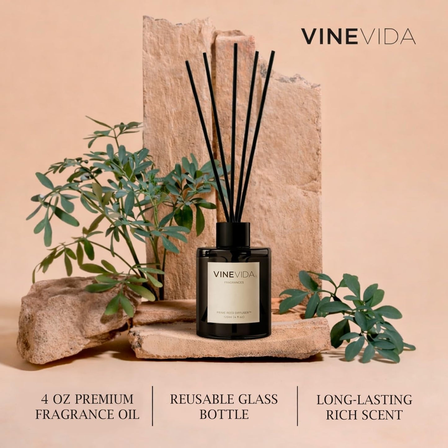 VINEVIDA | Eucalyptus Spearmint | Reed Diffuser for Home & Bathroom | Long-Lasting Scent Sticks Set | Oil Stick Diffuser | Bathroom Scent