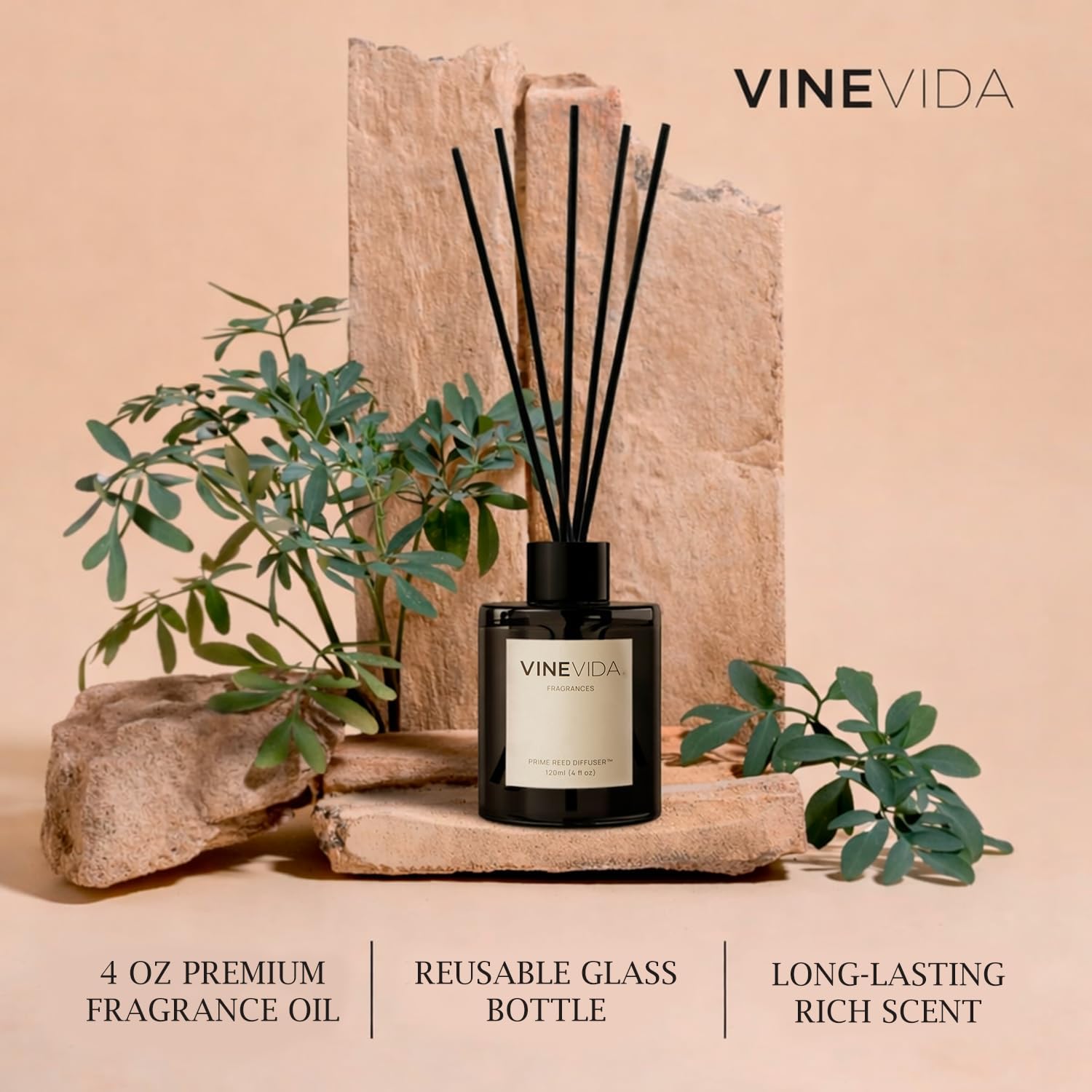 VINEVIDA | Eucalyptus Spearmint | Reed Diffuser for Home & Bathroom | Long-Lasting Scent Sticks Set | Oil Stick Diffuser | Bathroom Scent