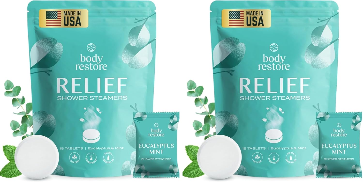 Body Restore Shower Steamers Aromatherapy 30 Pack – Birthday Gifts for Women, Men, Travel Essentials, Stress Relief, Relaxation, Self Care – Eucalyptus